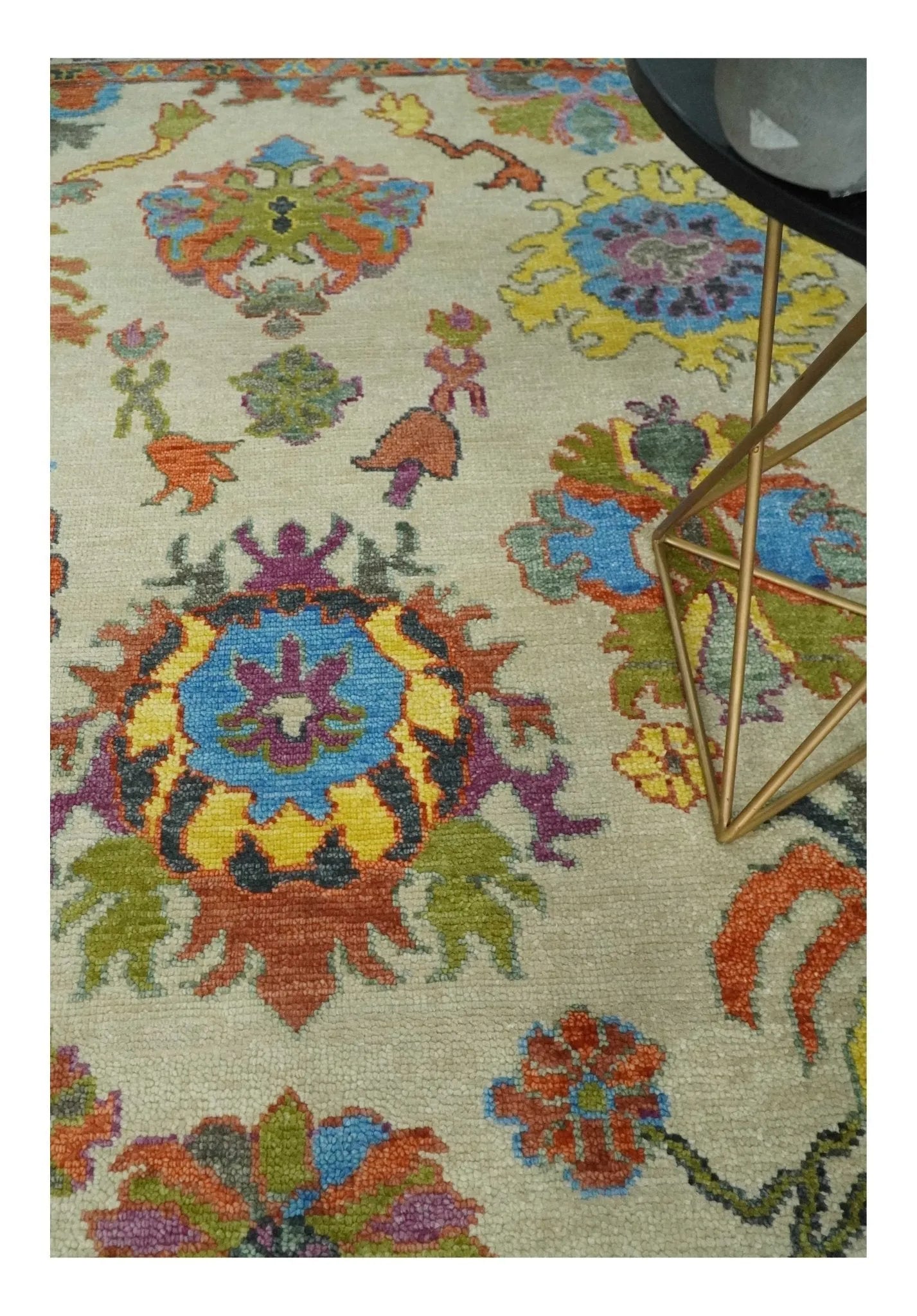 Vibrant Colorful Beige and Rust Traditional Oushak Custom Made wool Area Rug