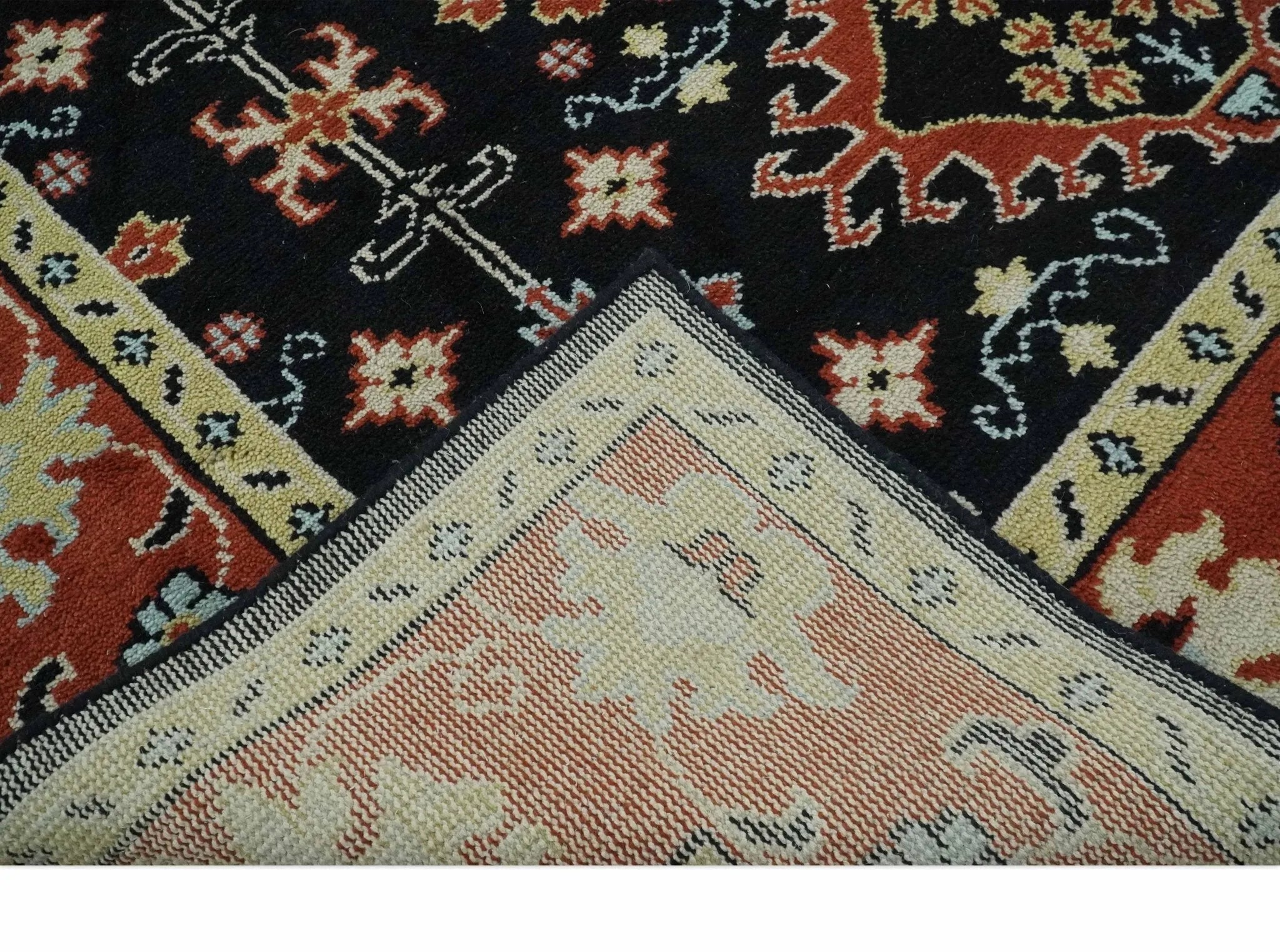 Black, Rust and Beige Traditional Oriental Hand Knotted Custom Made Wool Area Rug