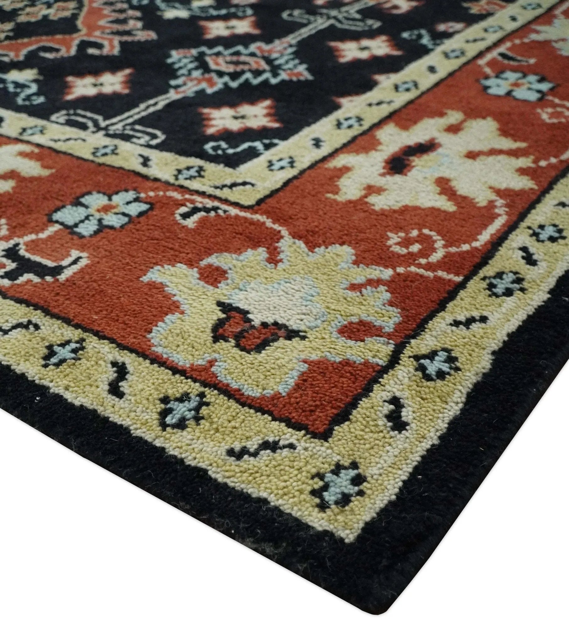 Black, Rust and Beige Traditional Oriental Hand Knotted Custom Made Wool Area Rug