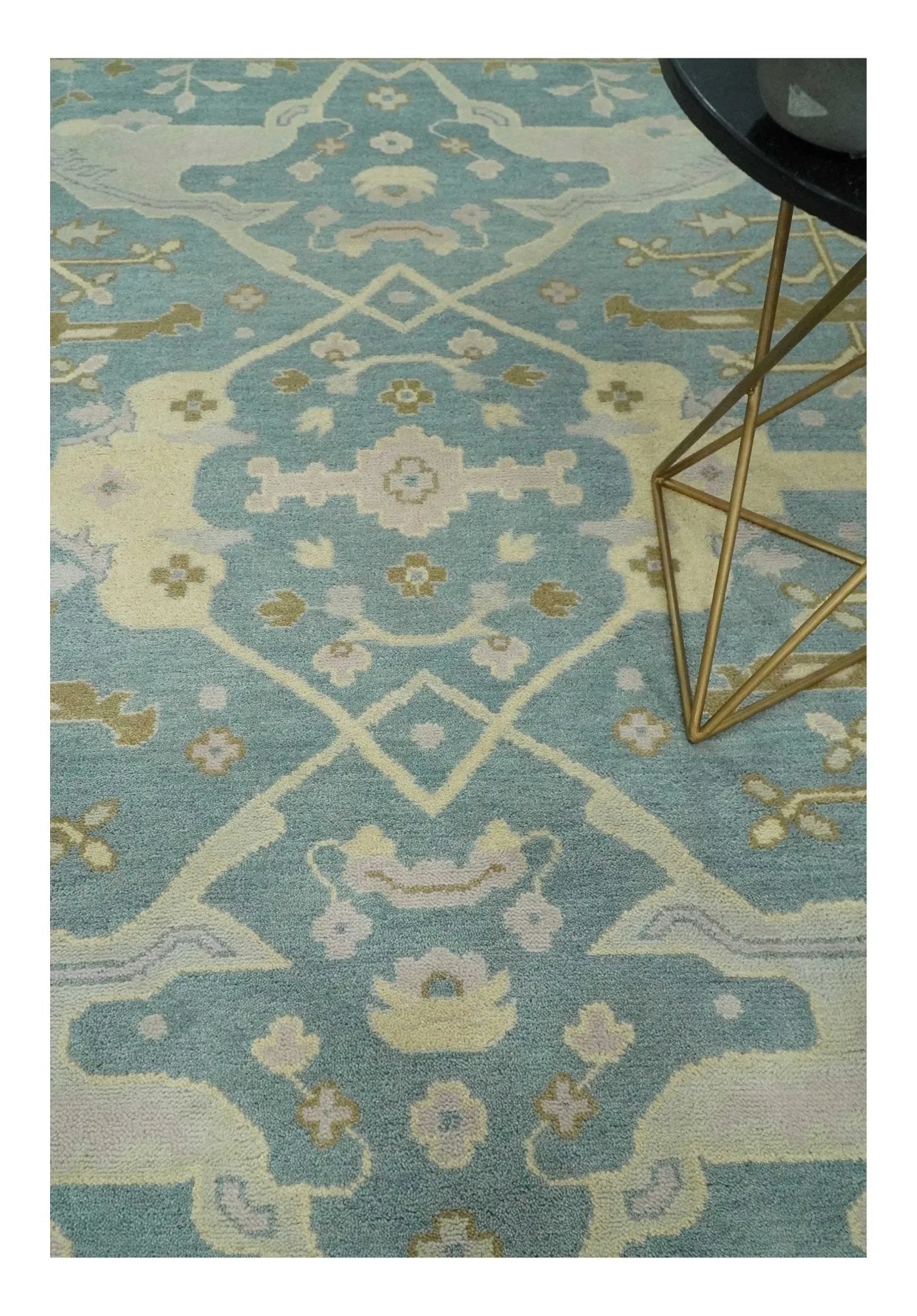 Blue and Beige Hand Knotted 8x10 Oriental Oushak Wool Area Rug | TRDCP1173810