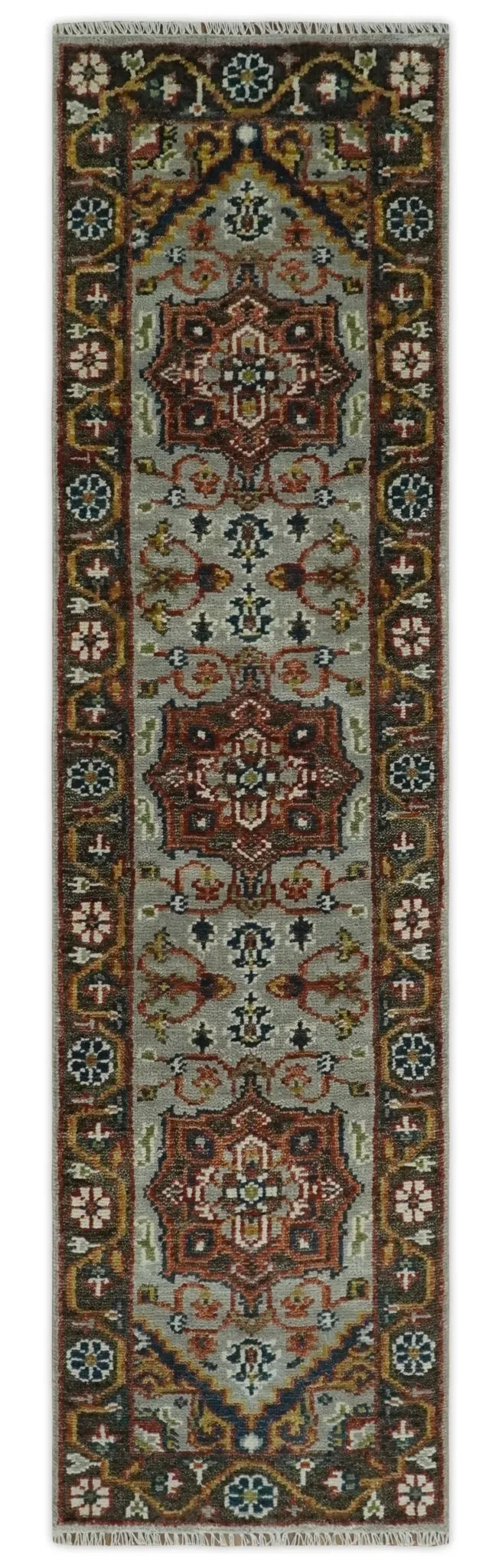 Blue and Brown Traditional Antique look Heriz Serapi Hand Knotted Custom Made wool Area Rug