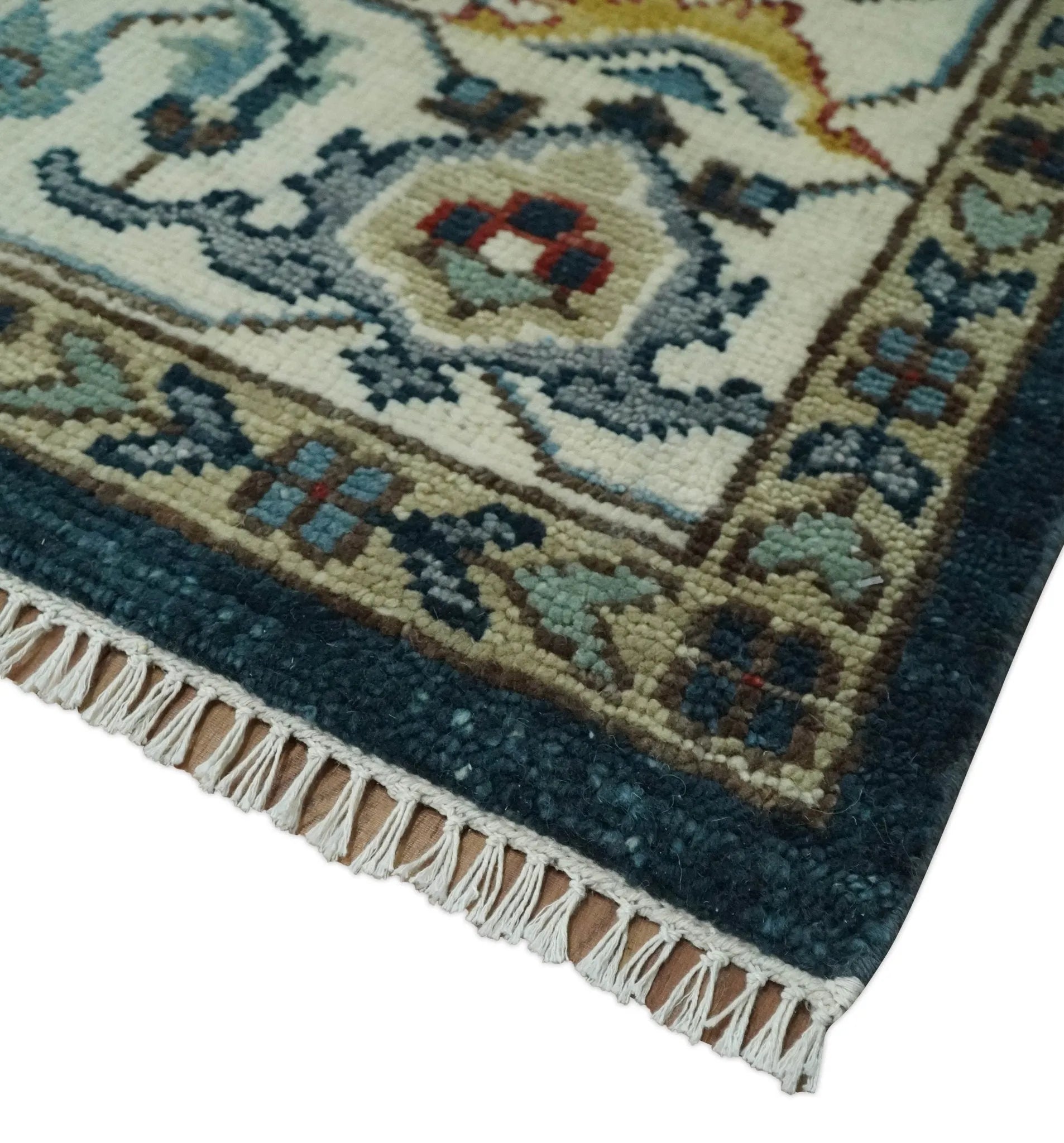 Custom Made Blue and Ivory Hand Knotted Modern Turkish Medallion Design Wool Area Rug