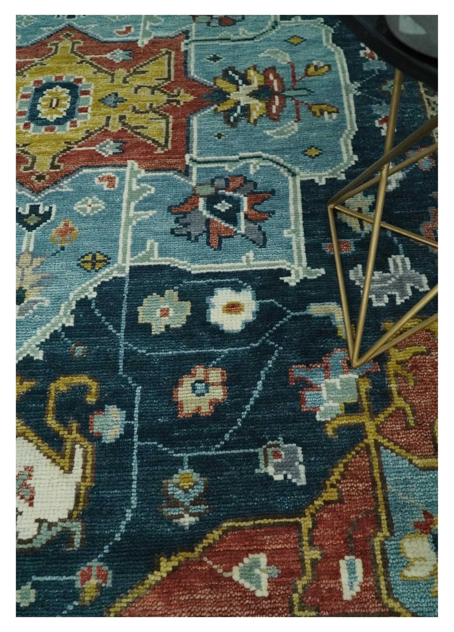 Custom Made Blue and Ivory Hand Knotted Modern Turkish Medallion Design Wool Area Rug