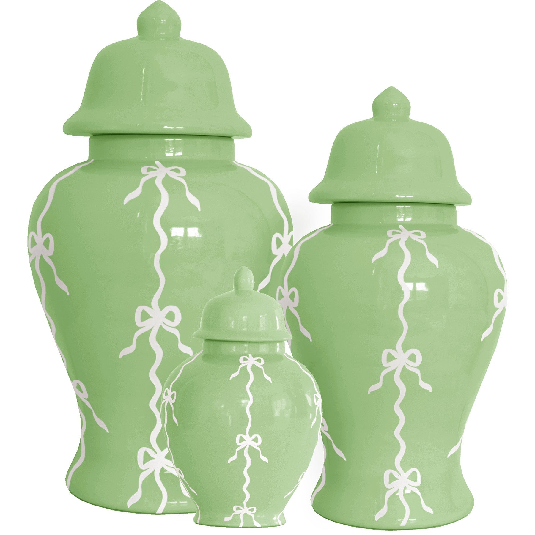 Bow Stripe Ginger Jars in Cabbage Patch Green