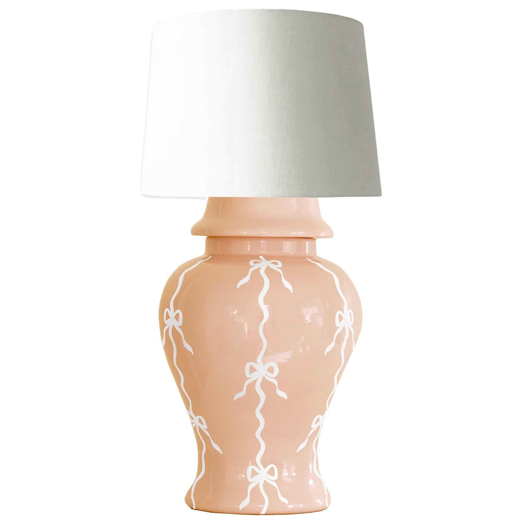 Bow Stripe Ginger Jar Lamp in Coral