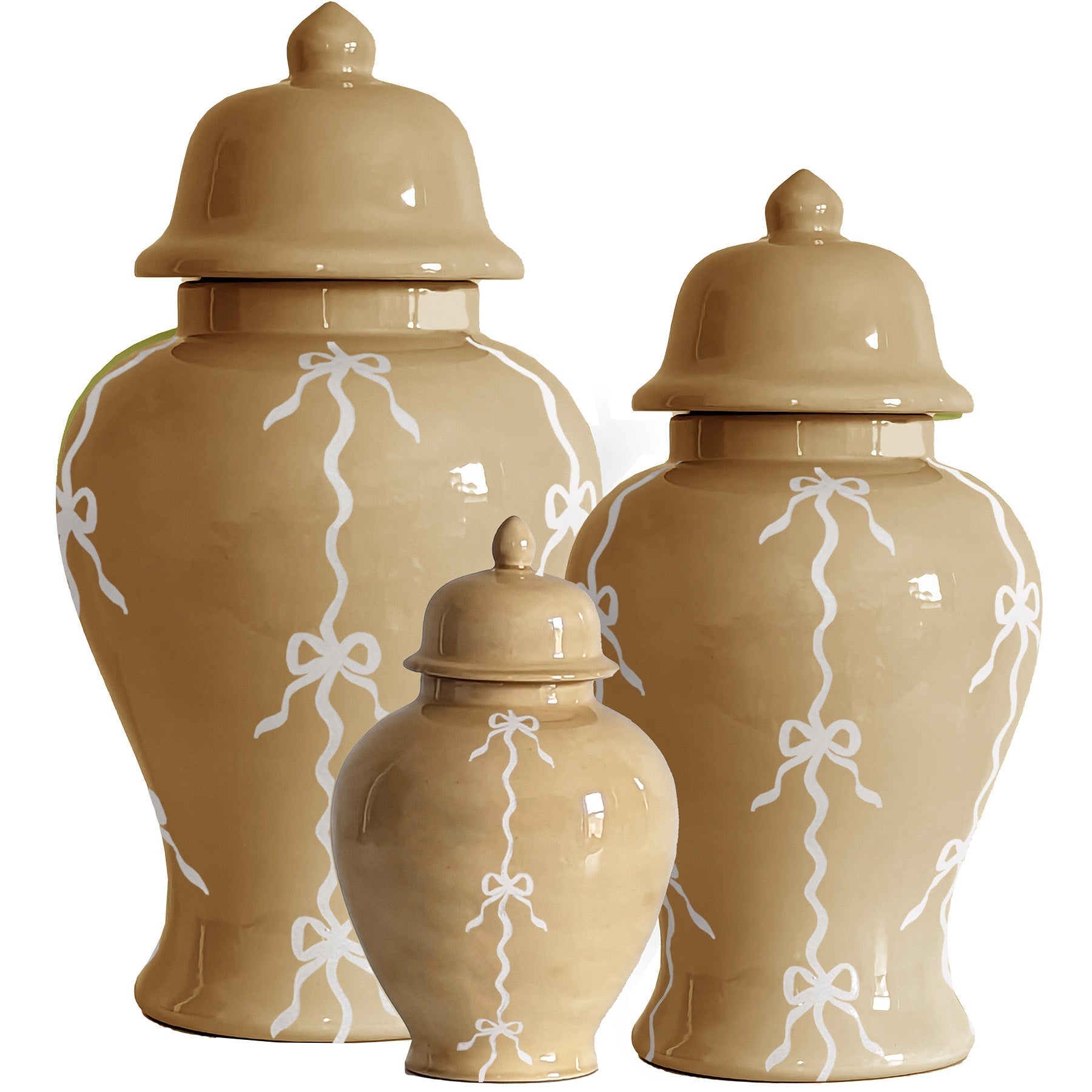 Bow Stripe Ginger Jars in Sand