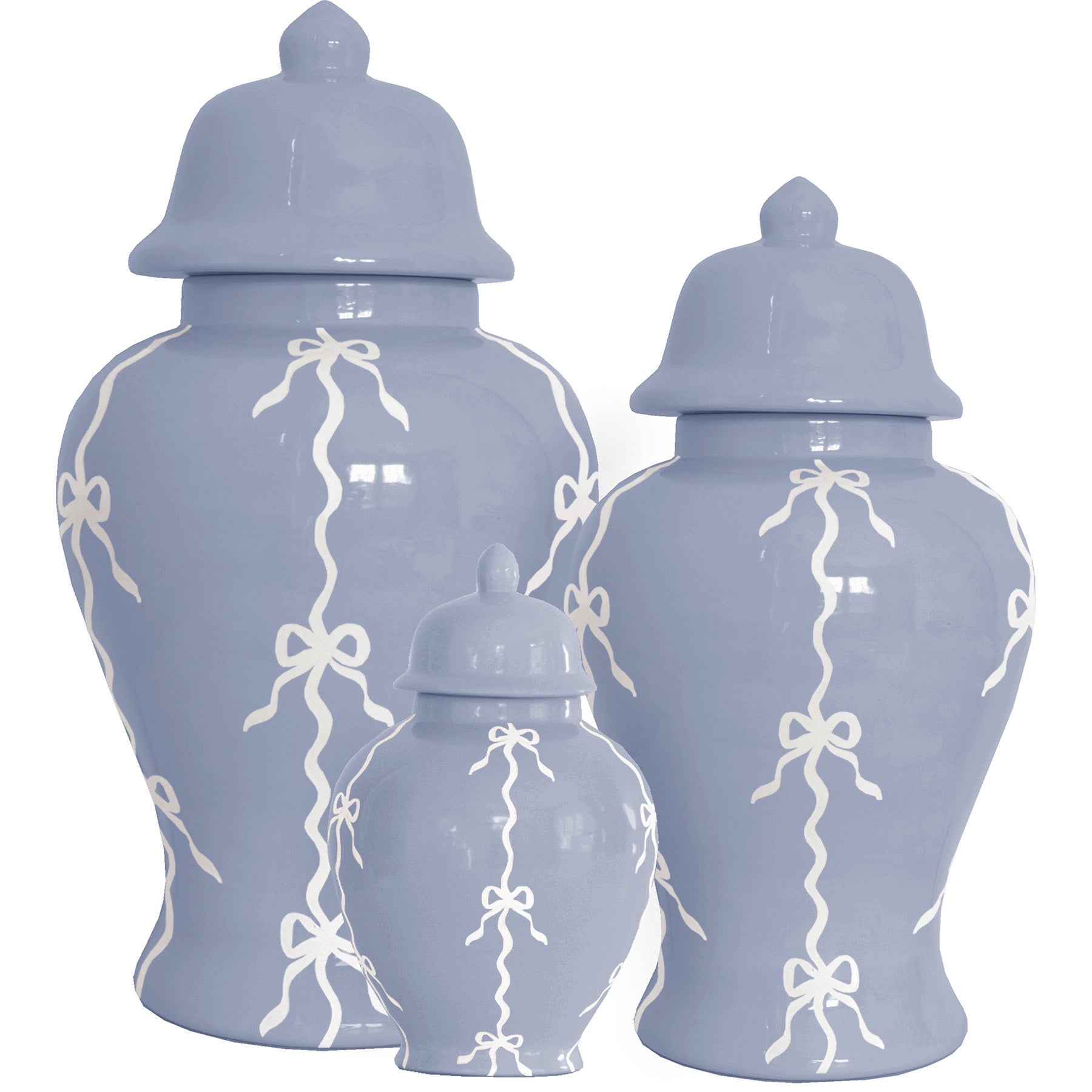 Bow Stripe Ginger Jars in Serenity Blue