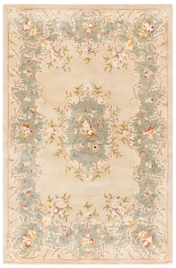 Bergama Wool Rug in Ivory and Light Blue