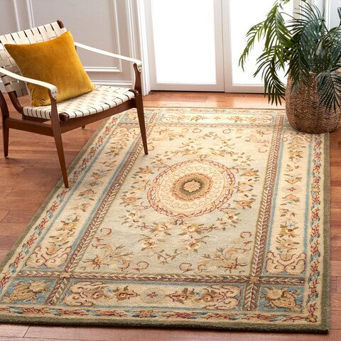 Bergama Wool Rug in Light Blue and Ivory