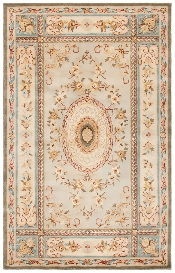 Bergama Wool Rug in Light Blue and Ivory