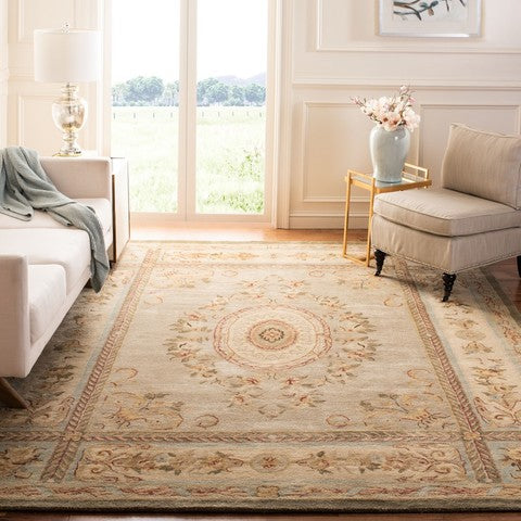 Bergama Wool Rug in Light Blue and Ivory