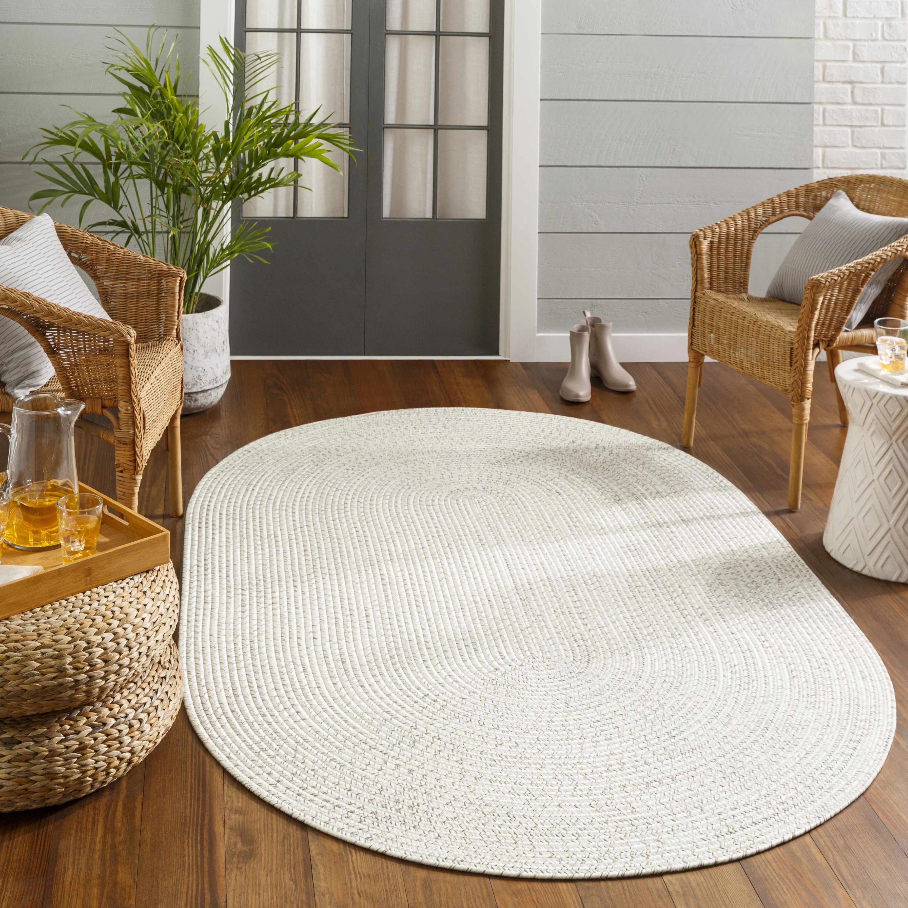 Beige Braided Faux Jute Rug