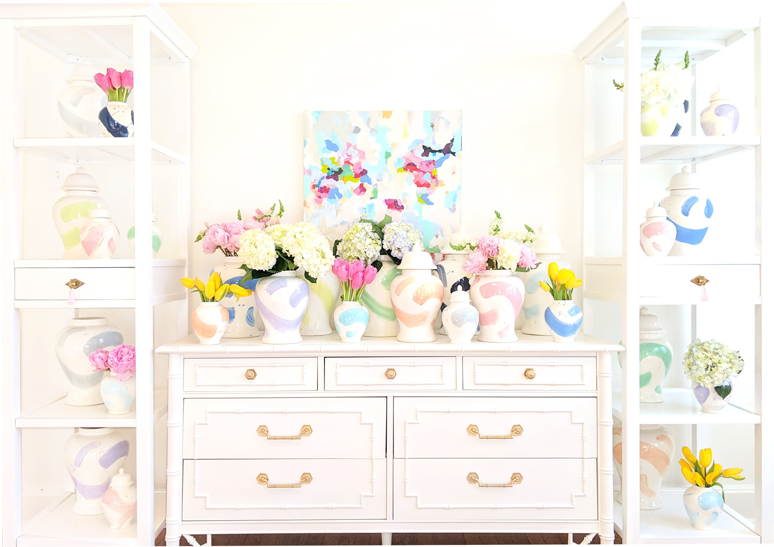 French Blue Brushstroke Ginger Jars