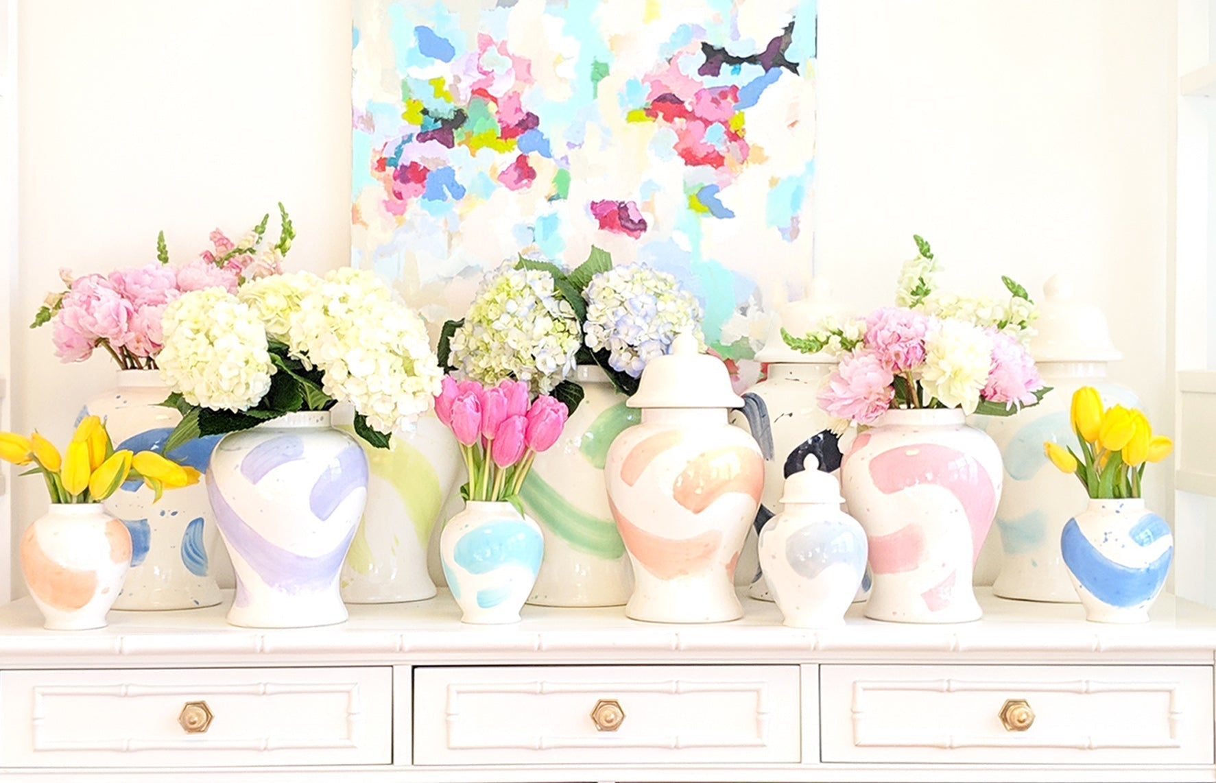 Hydrangea Light Blue Brushstroke Ginger Jars