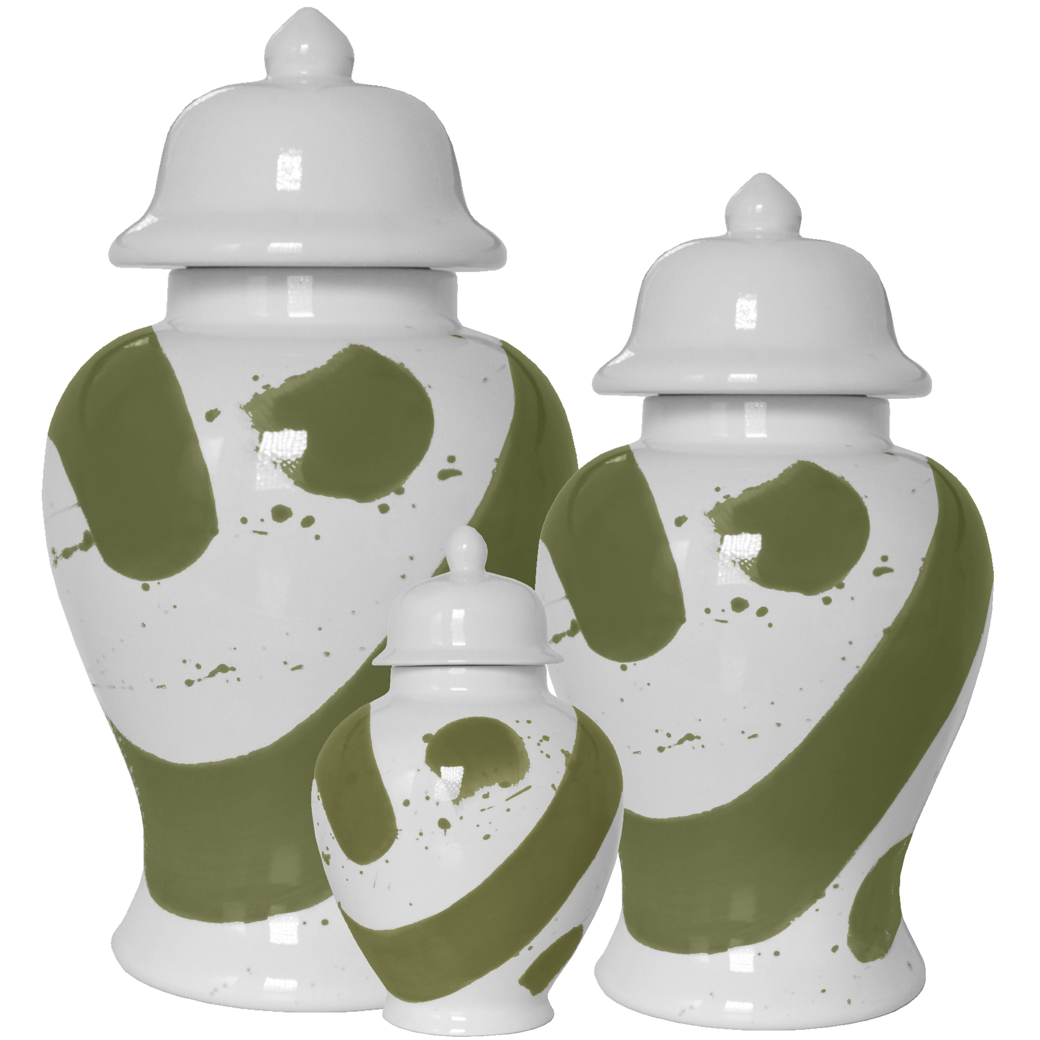 Moss Green Brushstroke Ginger Jars