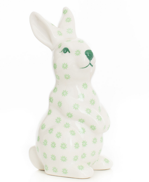 SMALL GREEN AND WHITE FLORAL STANDING BUNNY