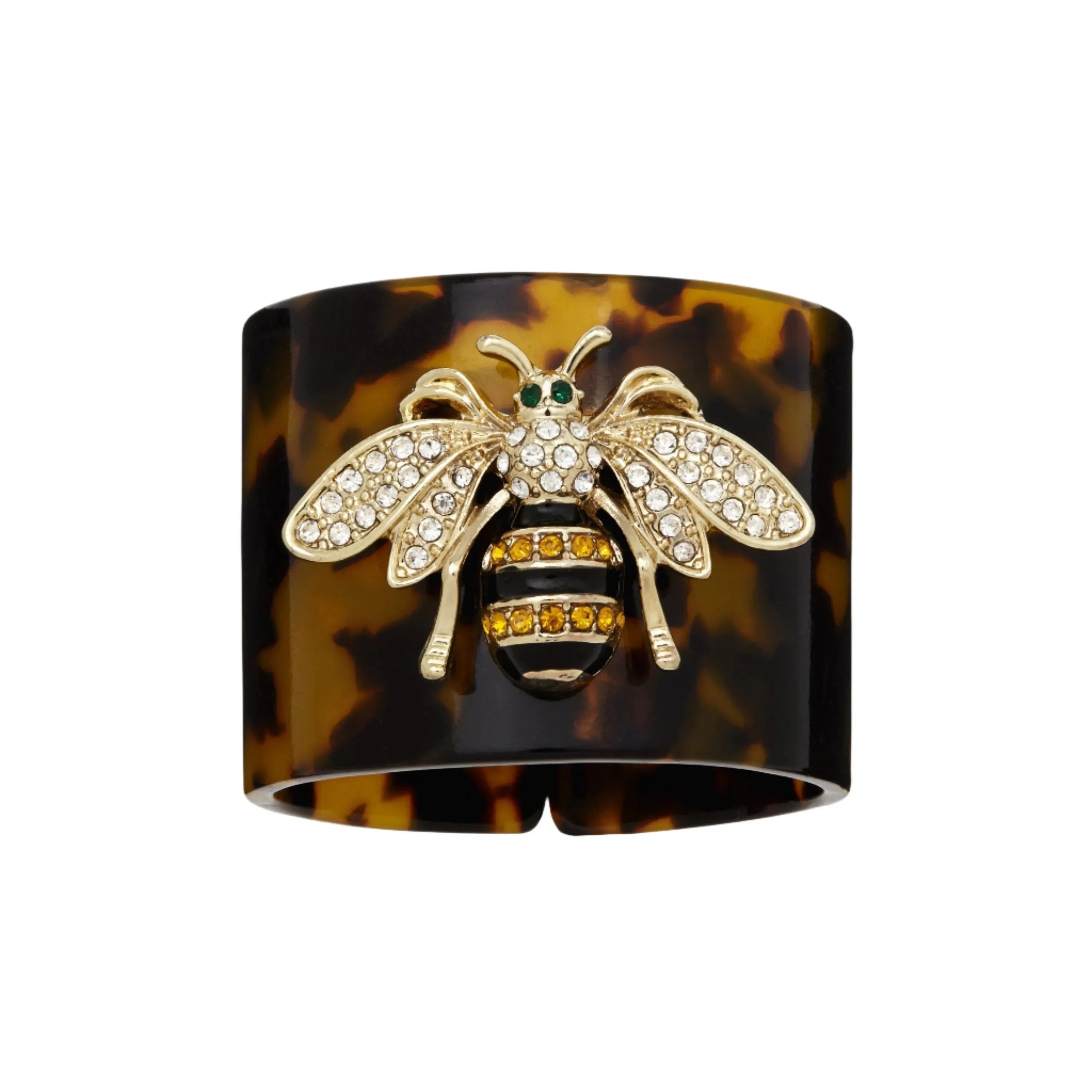 Stripey bee resin napkin rings, tortoiseshell, set of four