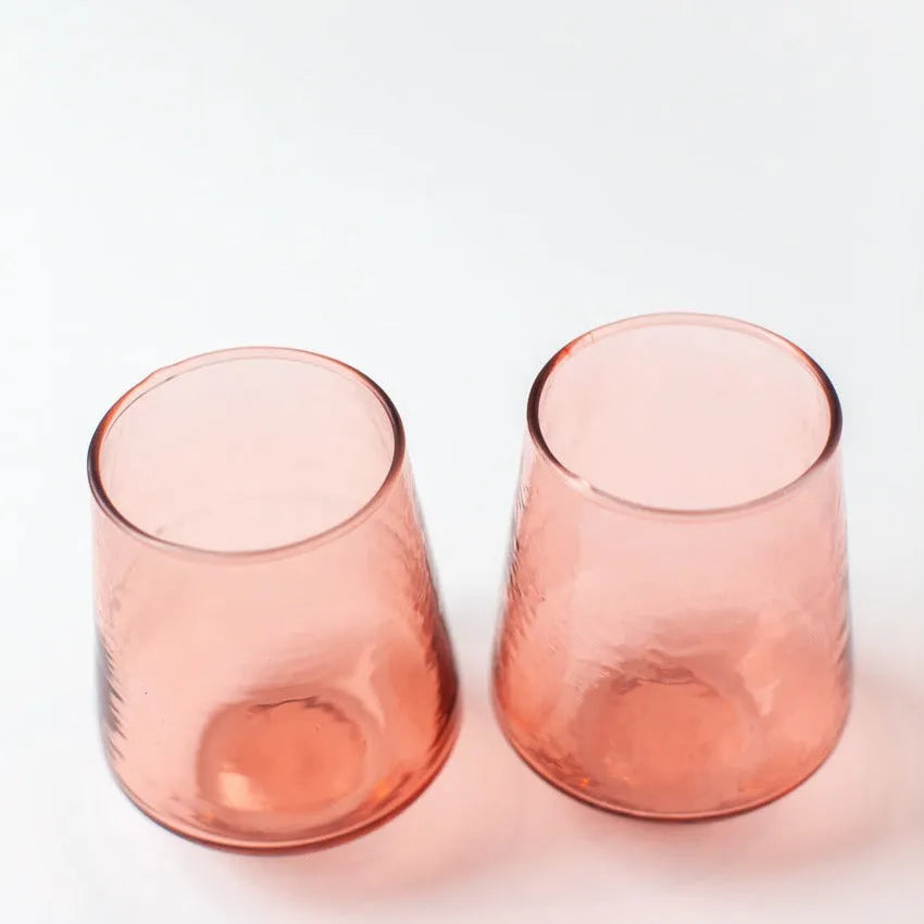 Handblown Hammered Glass Water Tumbler, Blush - set of 4