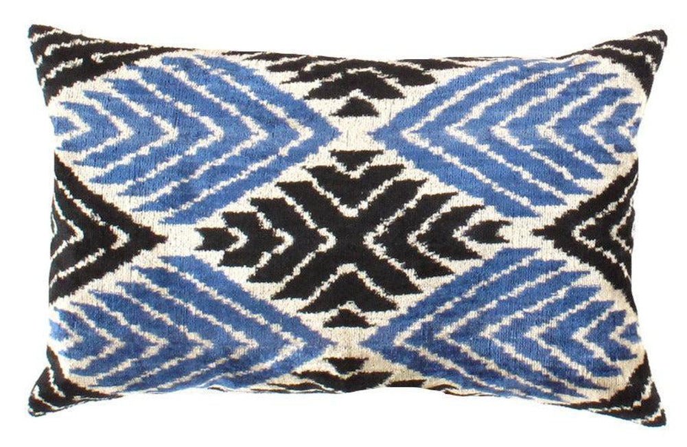 Canvello Black & Blue Silk Ikat Pillows - TI 156