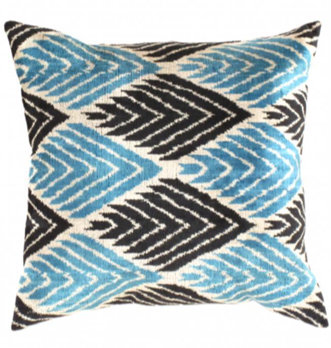 Canvello Blue Turkish Velvet IKAT Throw Pillow - 24'' X 24"