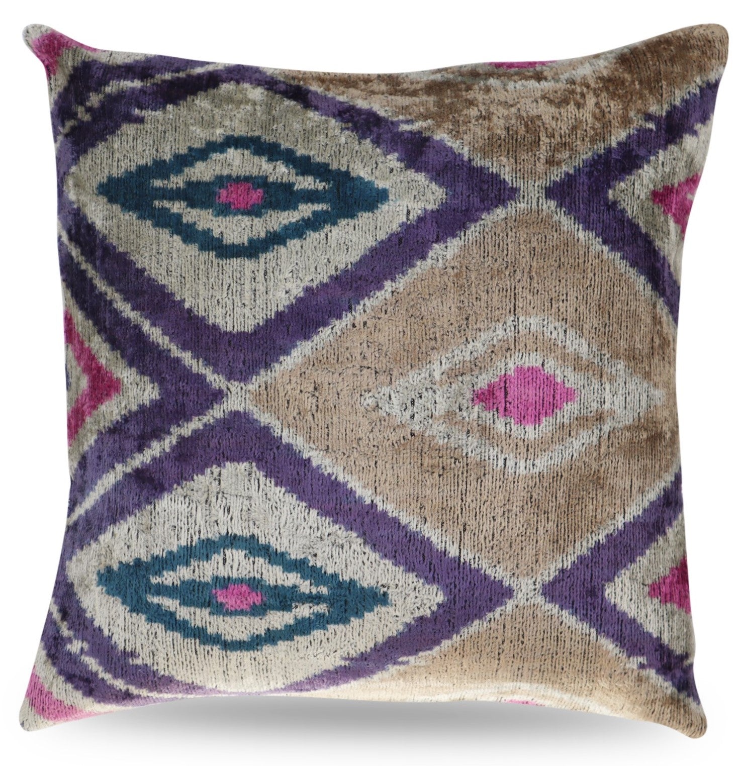 Canvello Earth Tones Velvet Turkish Ikat Pillow - 16'' X 16'