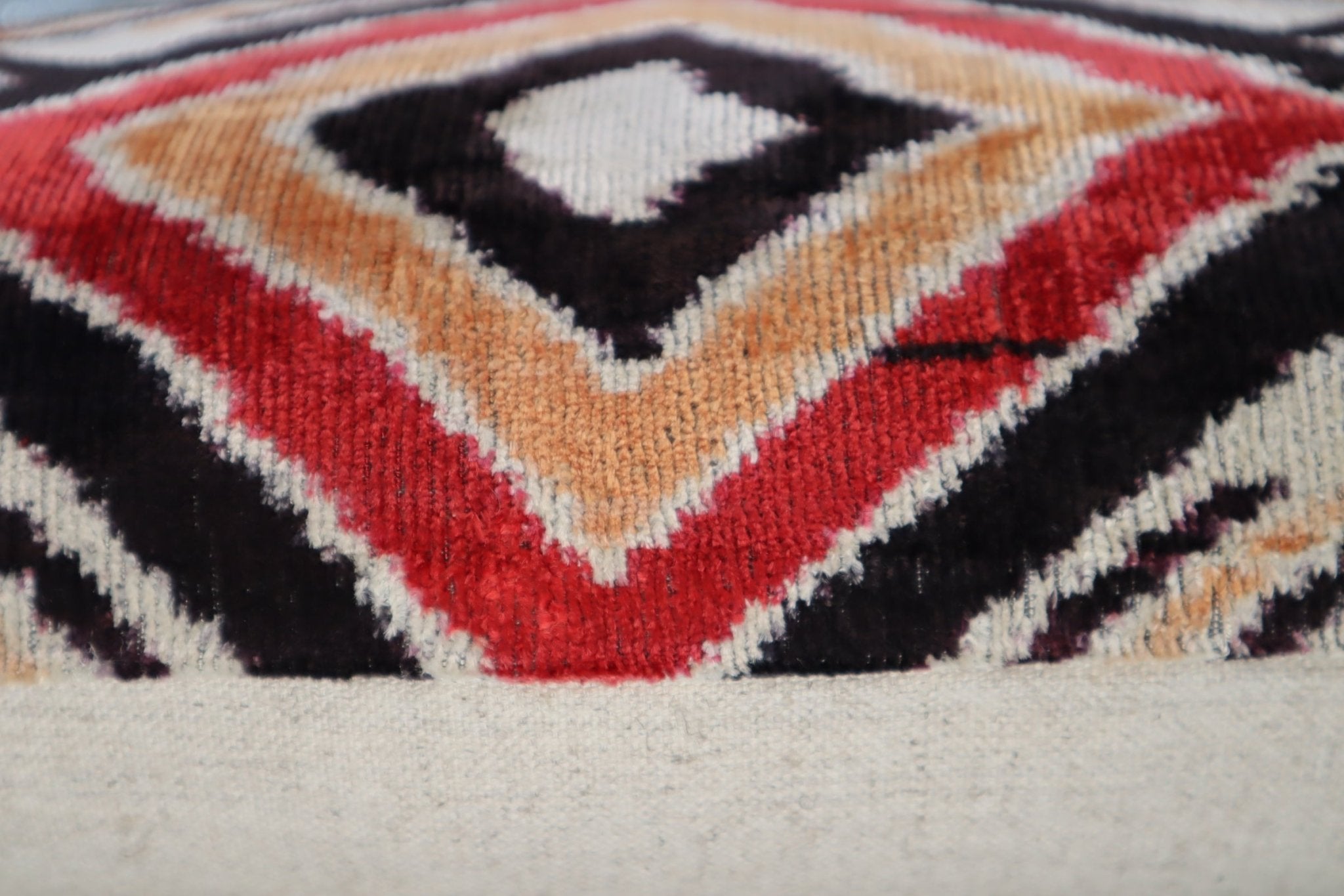 Canvello Geometric Orange Ivory Handmade 16x24 Silk Velvet Pillow, Organic Veg Dyed, Down/Feather Filled