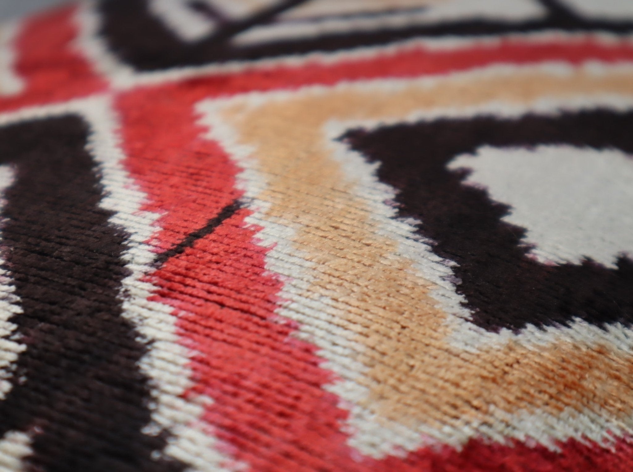 Canvello Geometric Orange Ivory Handmade 16x24 Silk Velvet Pillow, Organic Veg Dyed, Down/Feather Filled