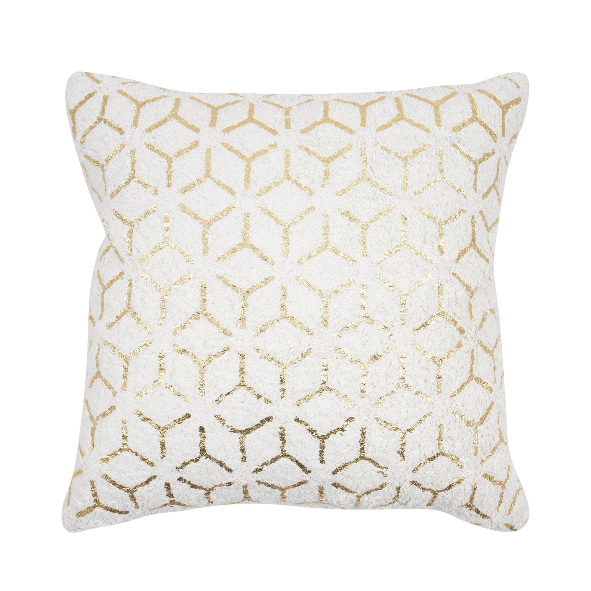 Canvello Grandcanyon Geometric Gold Foil Cotton Pillow, White