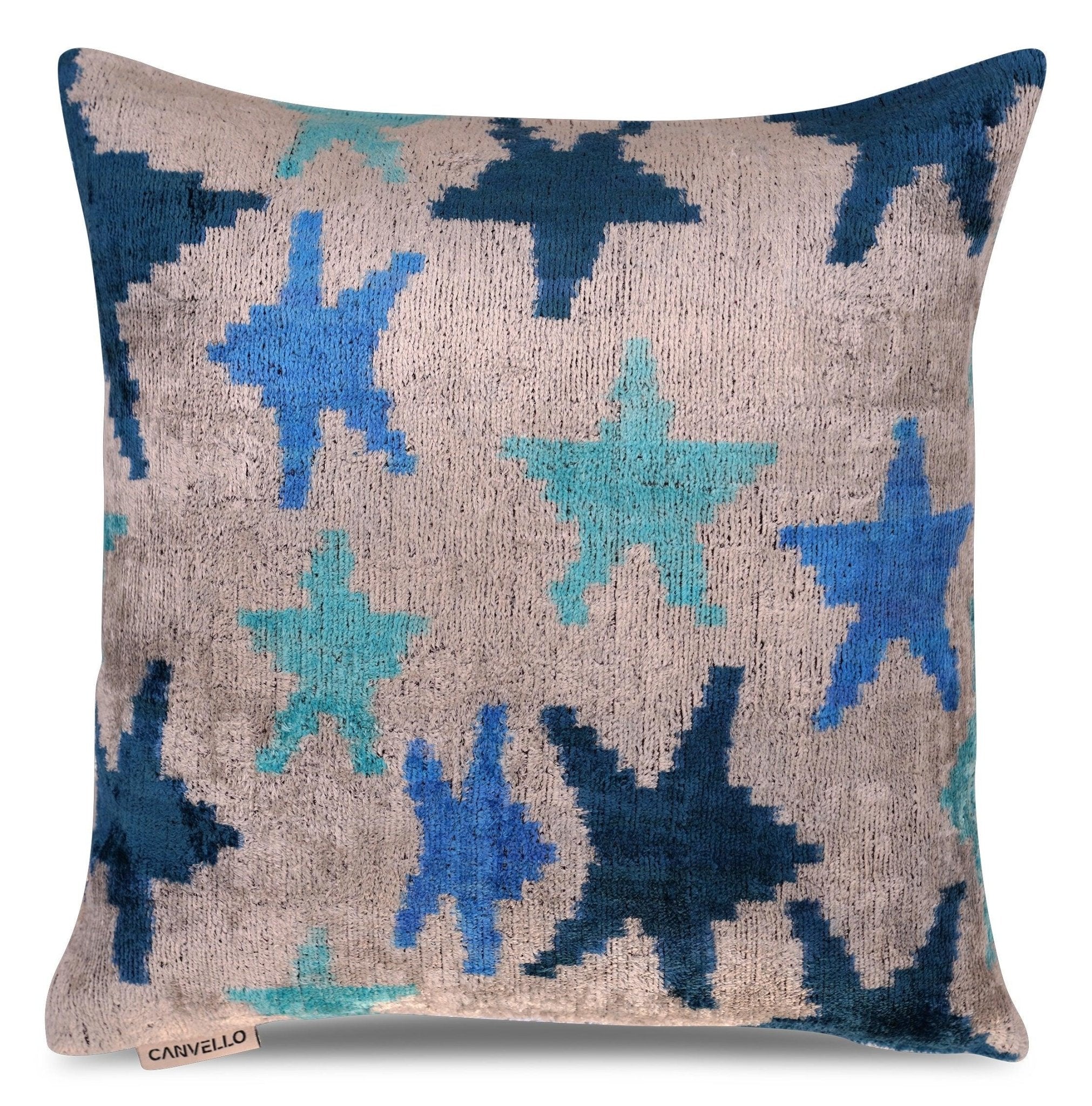 Canvello Handmade Blue Silver Start Print Throw Pillows - 16x16 inch