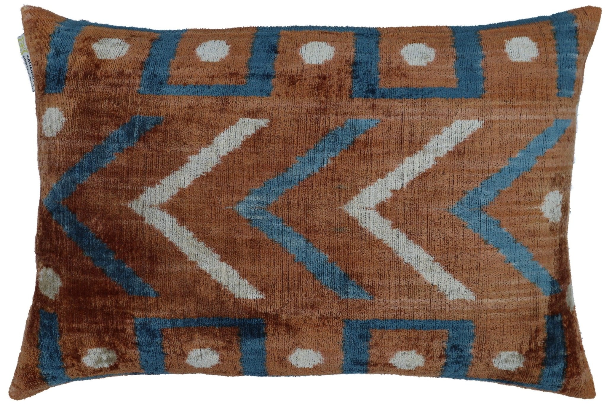 Canvello Handmade Brown & Blue Pillow With Down Cover - 16x24