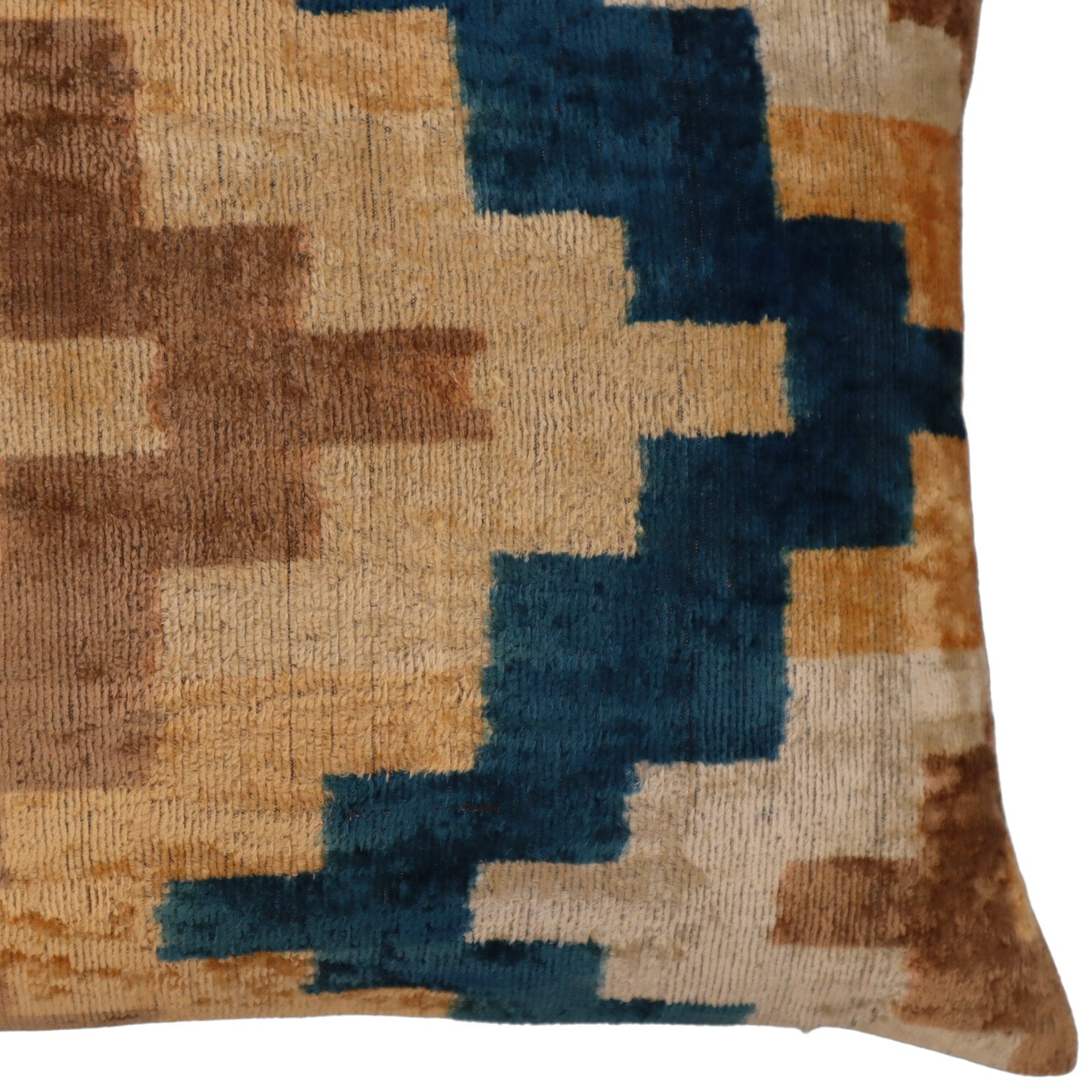 Canvello Handmade Earhtone Geometric Silk Velvet Ikat pillow - 16"X24"