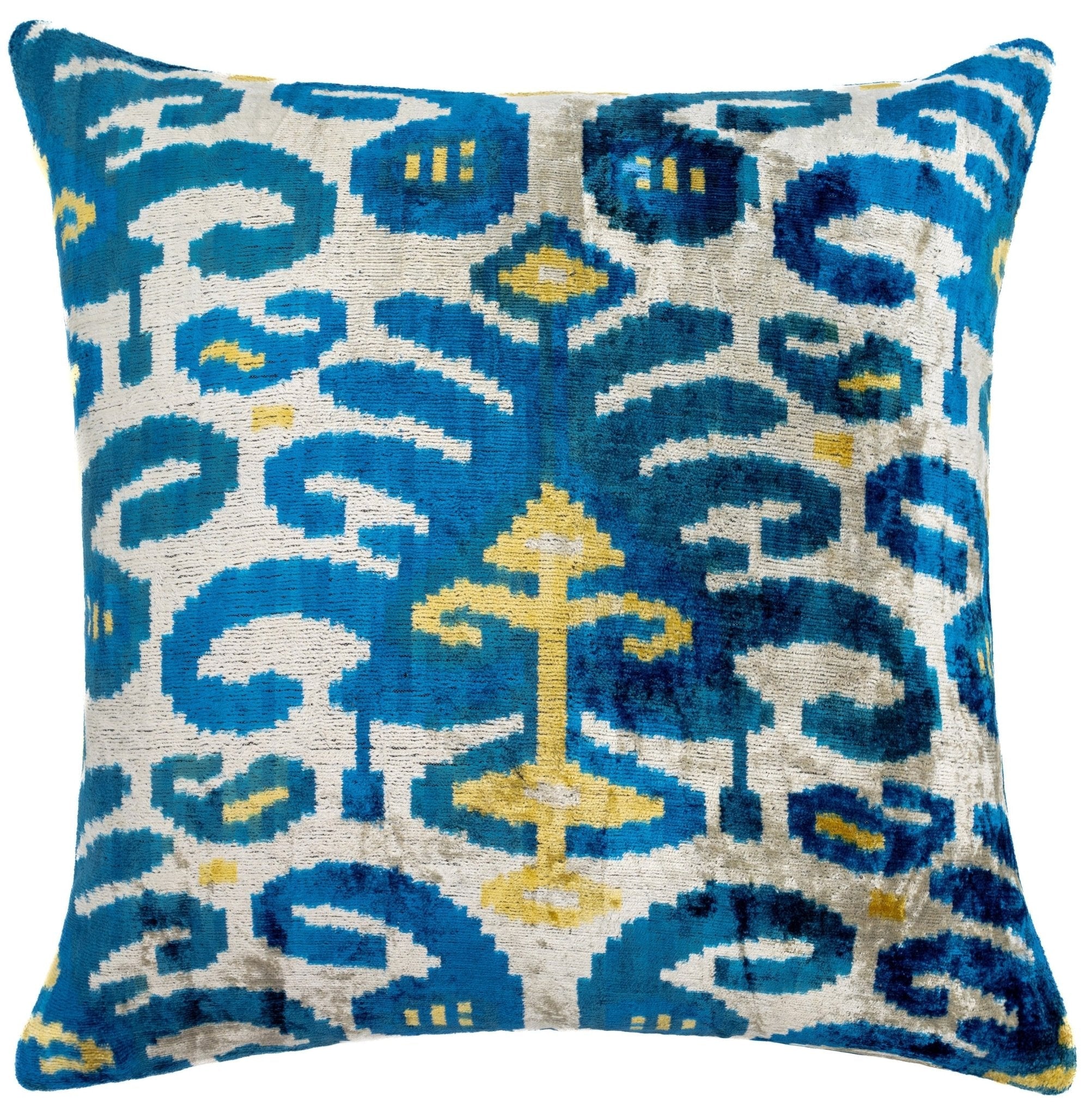 Canvello Handmade Gold Blue Decorative Pillow with Down Insert -  20"X20"