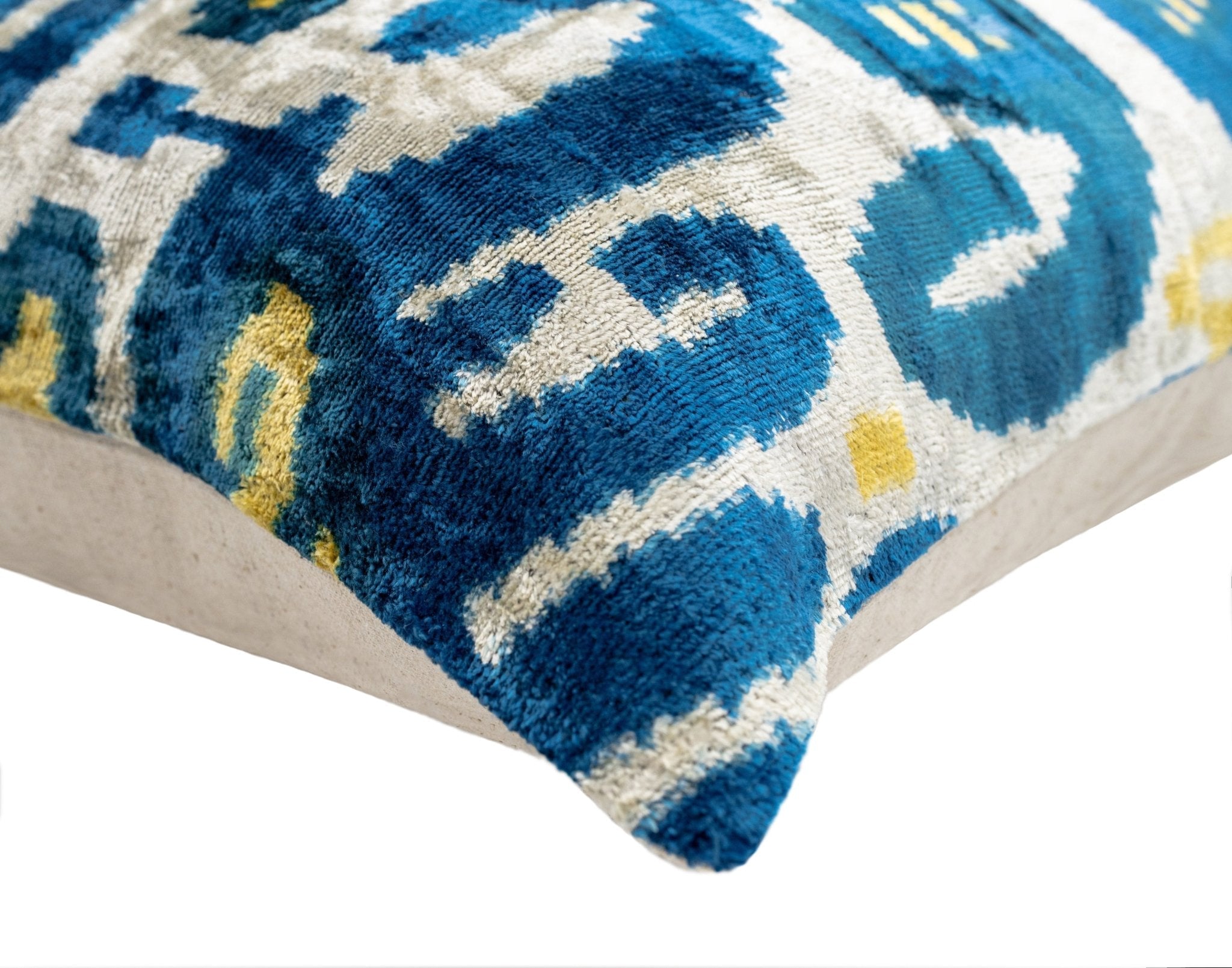 Canvello Handmade Gold Blue Decorative Pillow with Down Insert -  20"X20"