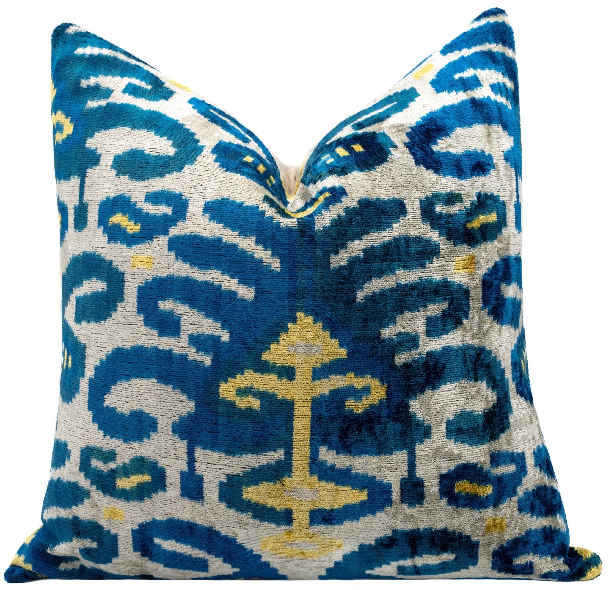 Canvello Handmade Gold Blue Decorative Pillow with Down Insert -  20"X20"