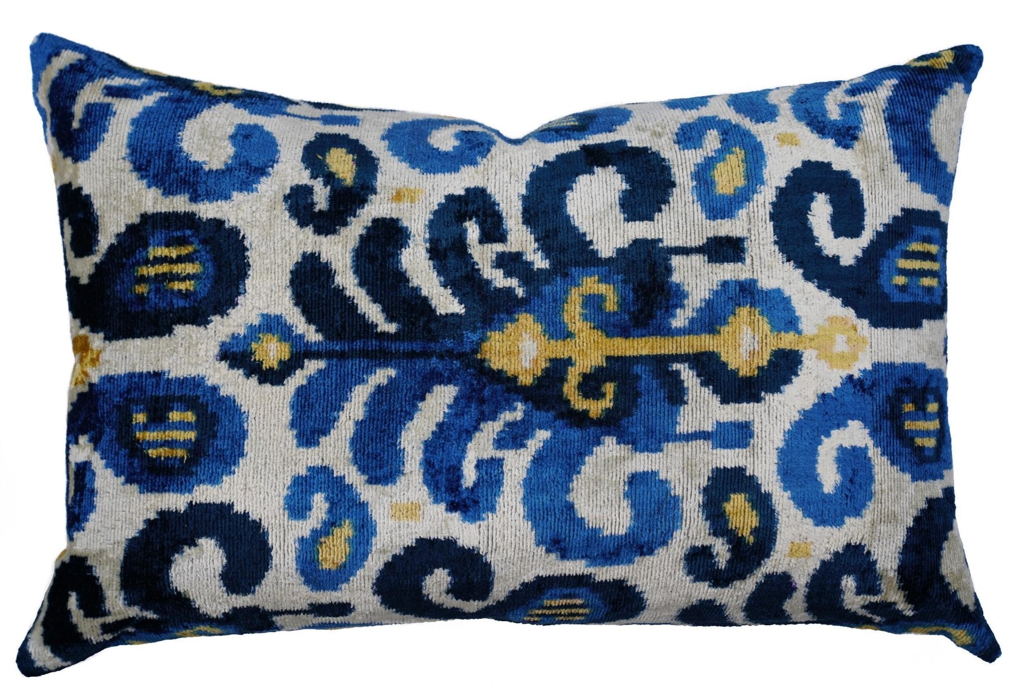 Canvello Handmade Gold Blue Velvet Throw Pillows | 16 x 24 in (40 x 60 cm)