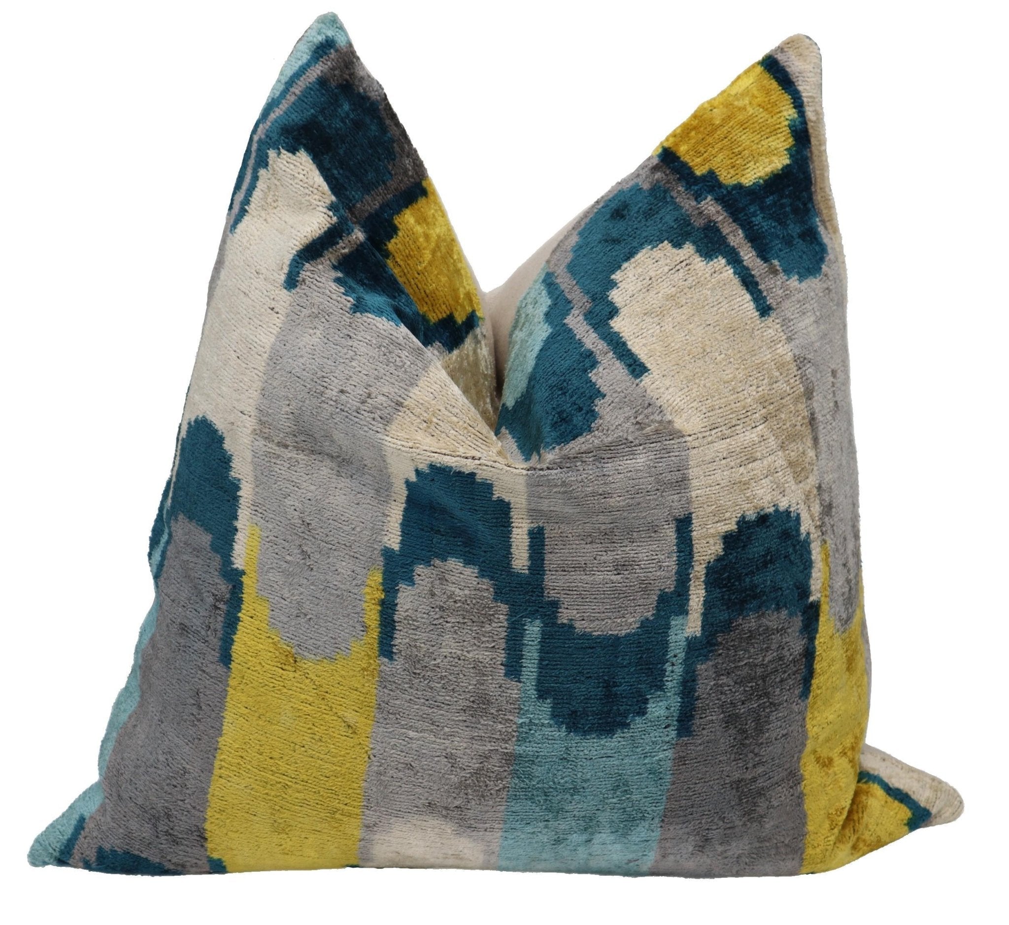 Canvello Handmade Grau Blue Yello Velvet Throw Pillows - 20x20