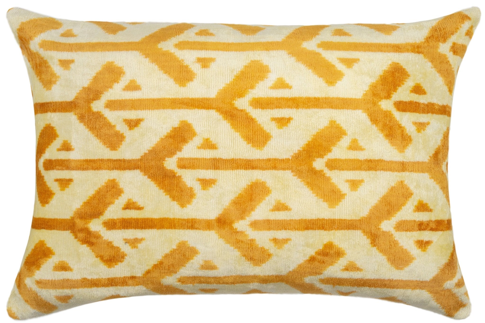 Canvello Handmade Tribal Arrow Velvet Throw Pillow in Yellow and Cream - Perfect for Bohemian and Rustic Decor - 16x24 in