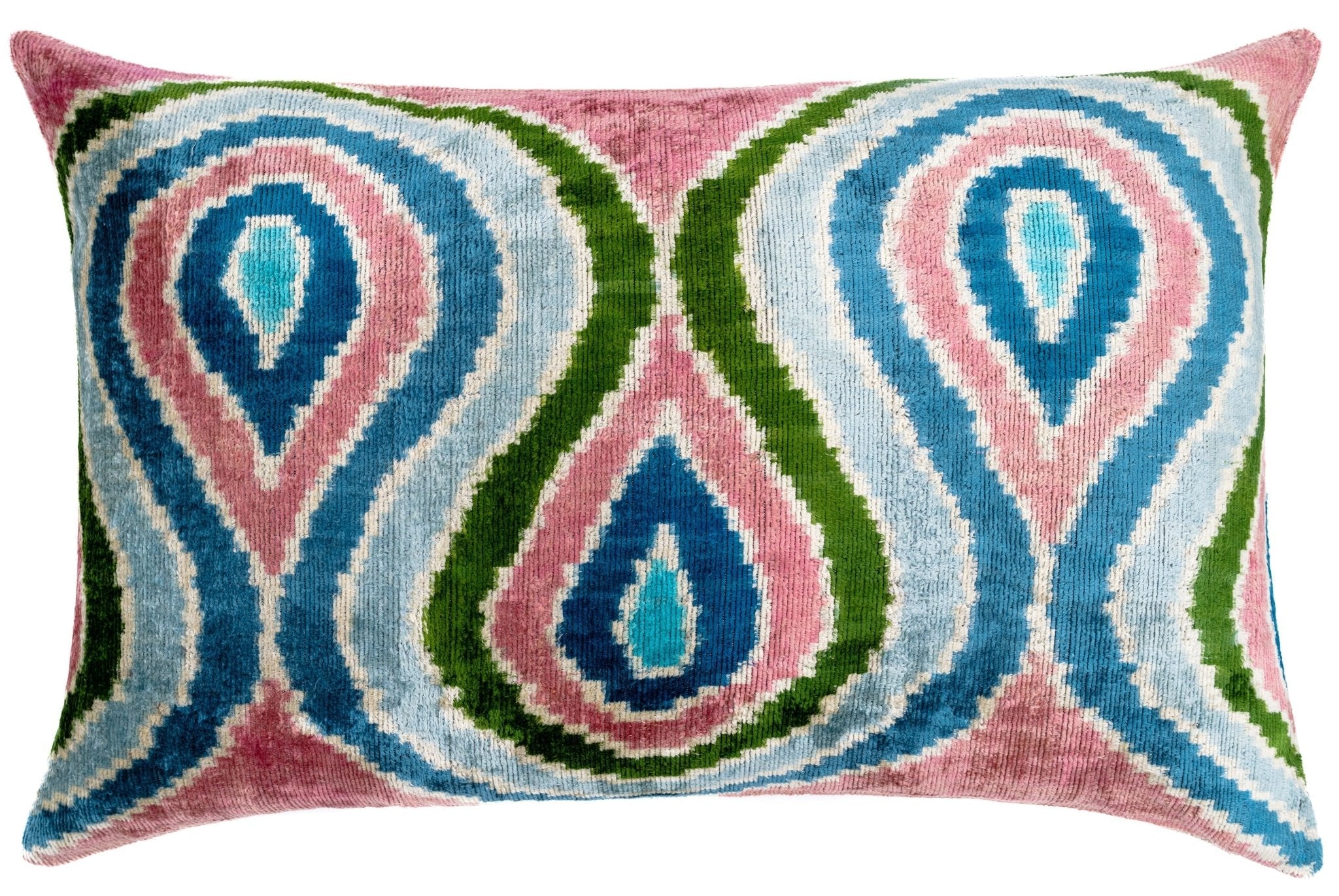 Canvello Luxurious 16x24 Inch Designer Throw Pillow with Down Feather Insert - Artistic Paisley Pattern in Vibrant Colors Pink Blue Green