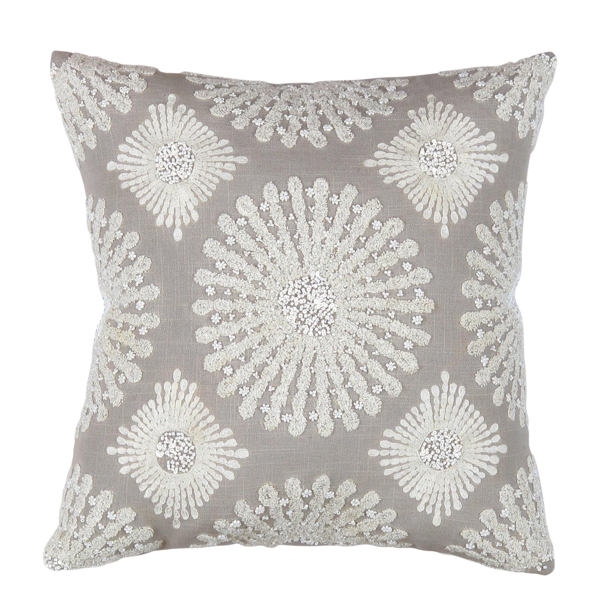 Canvello Naples Embroidered Pillow, Grey/Ivory