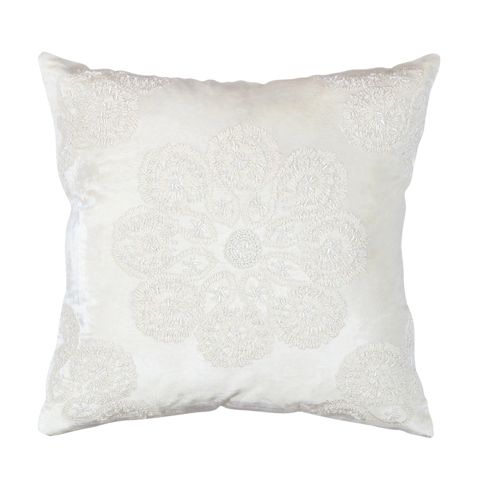 Canvello Naples Embroidered Pillow, Ivory/Silver