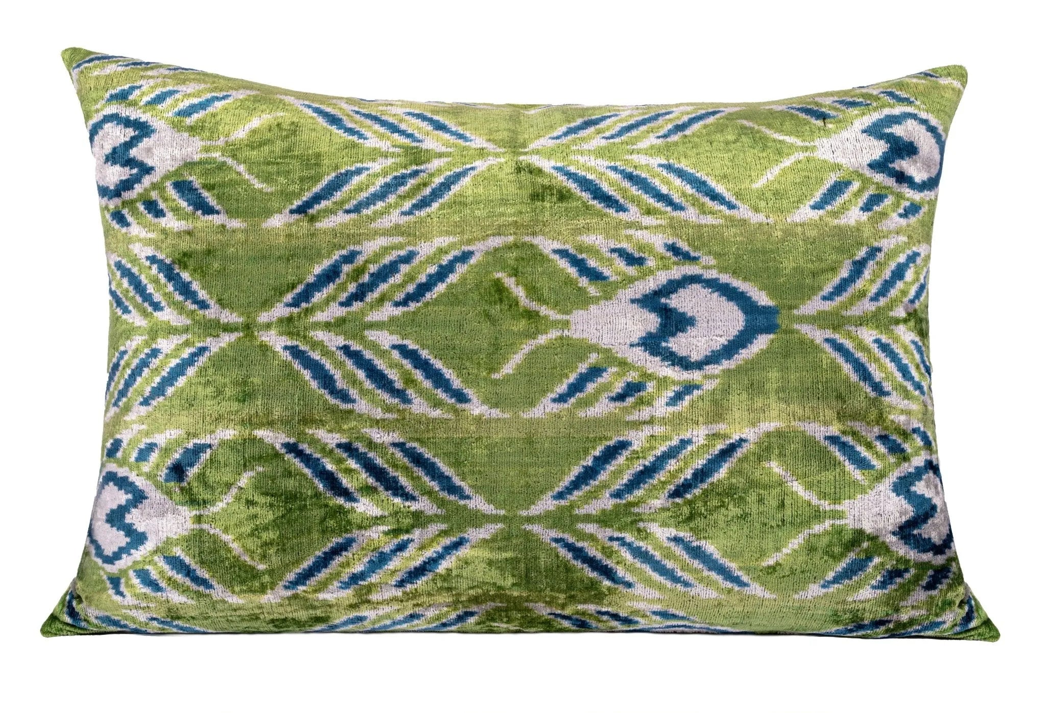 Canvello Organic Handmade Silk Velvet Pillow: 16x24 Inches with Premium Down Feather Insert - Luxury Green Blue