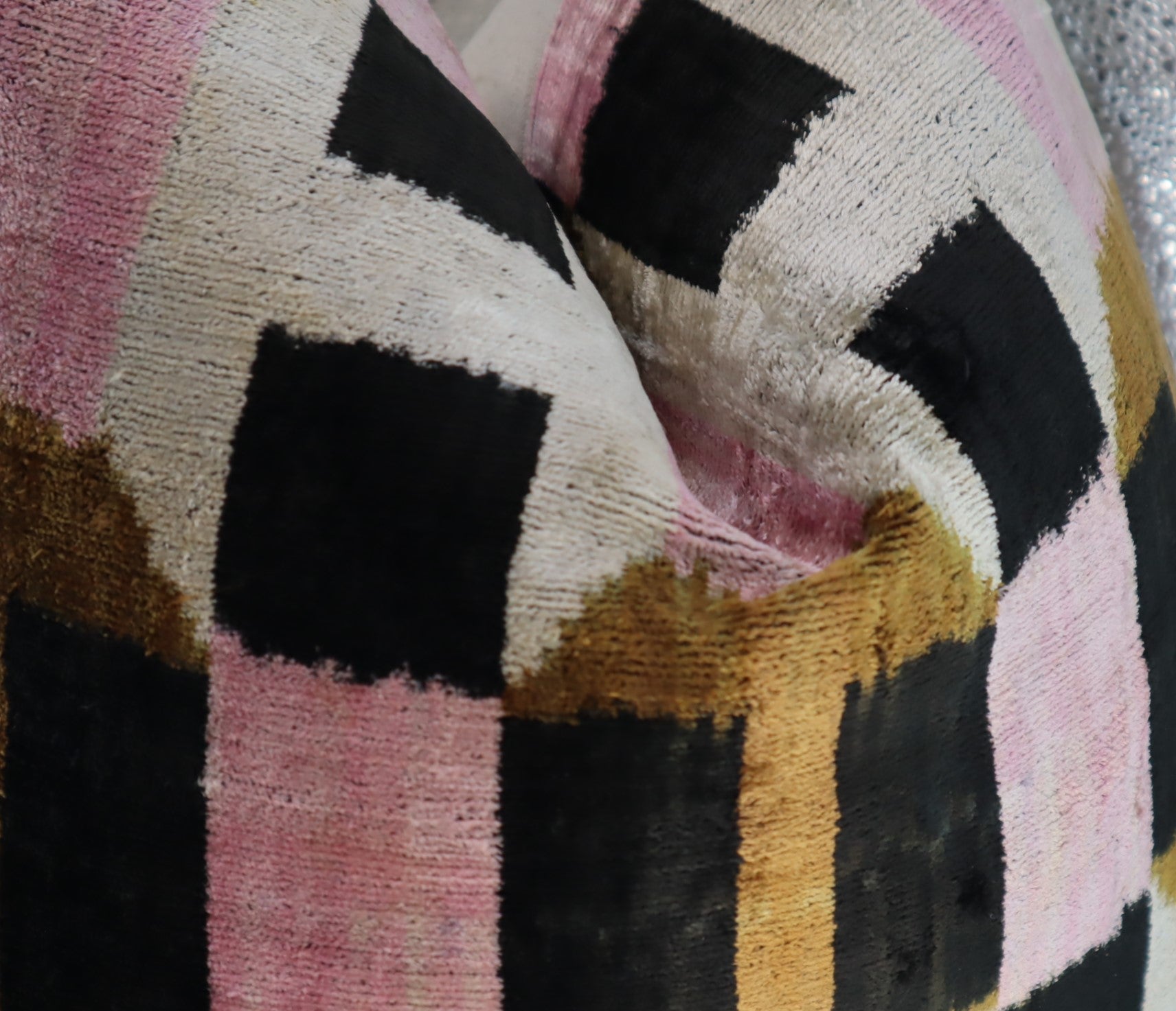 Canvello Pink Brown Handmade 16x16 Silk Velvet Pillow, Organic Veg Dyed, Down/Feather Filled