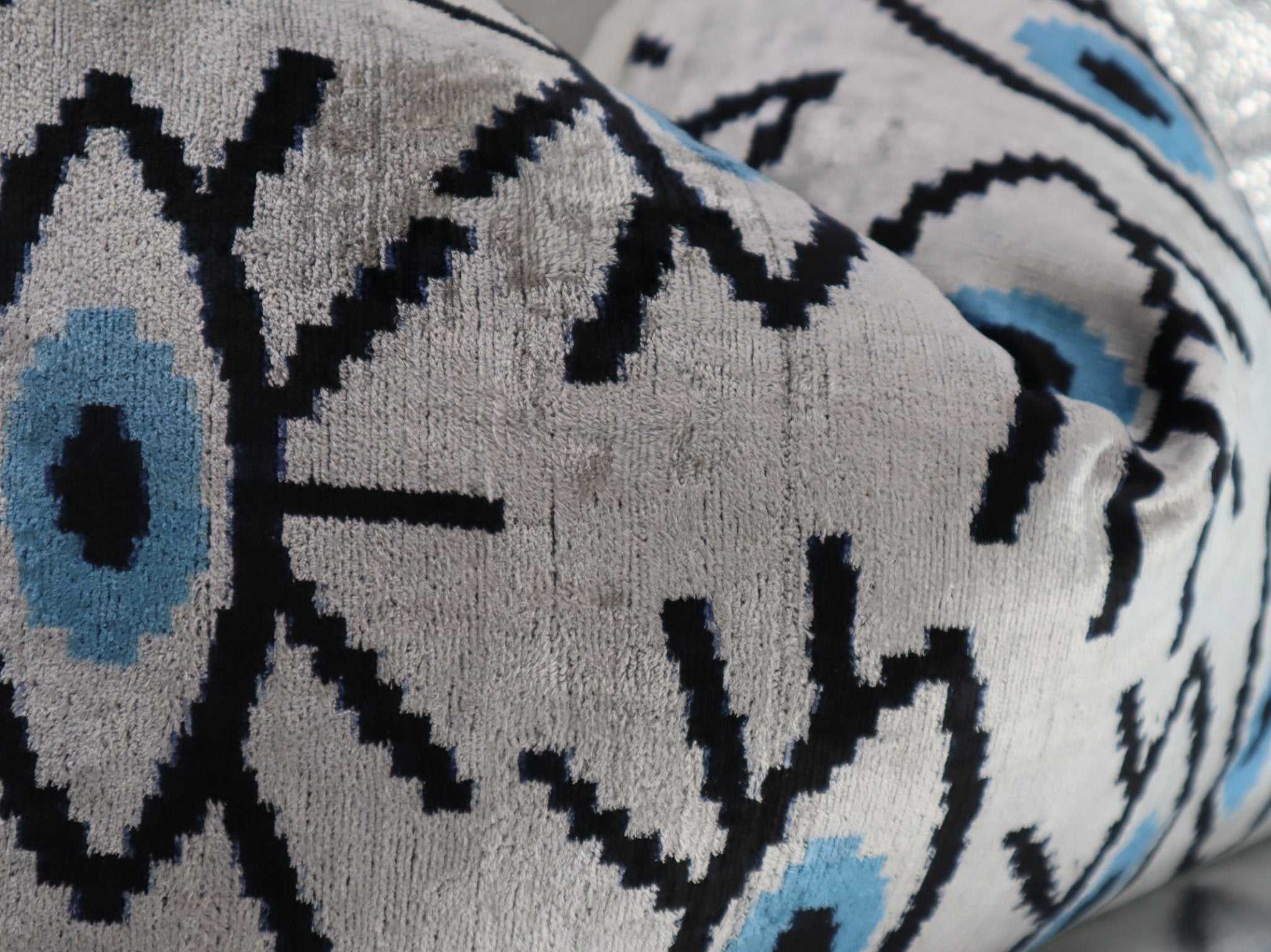 Canvello Silver Black Blue Vegetable Dyed Handmade Turkish Silk Velvet Pillow - A Work of Art