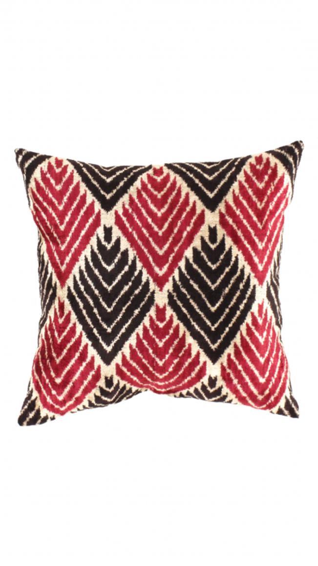 Canvello Turkish Red & Black velvet Velvet Ikat pillow - 24'' X 24"