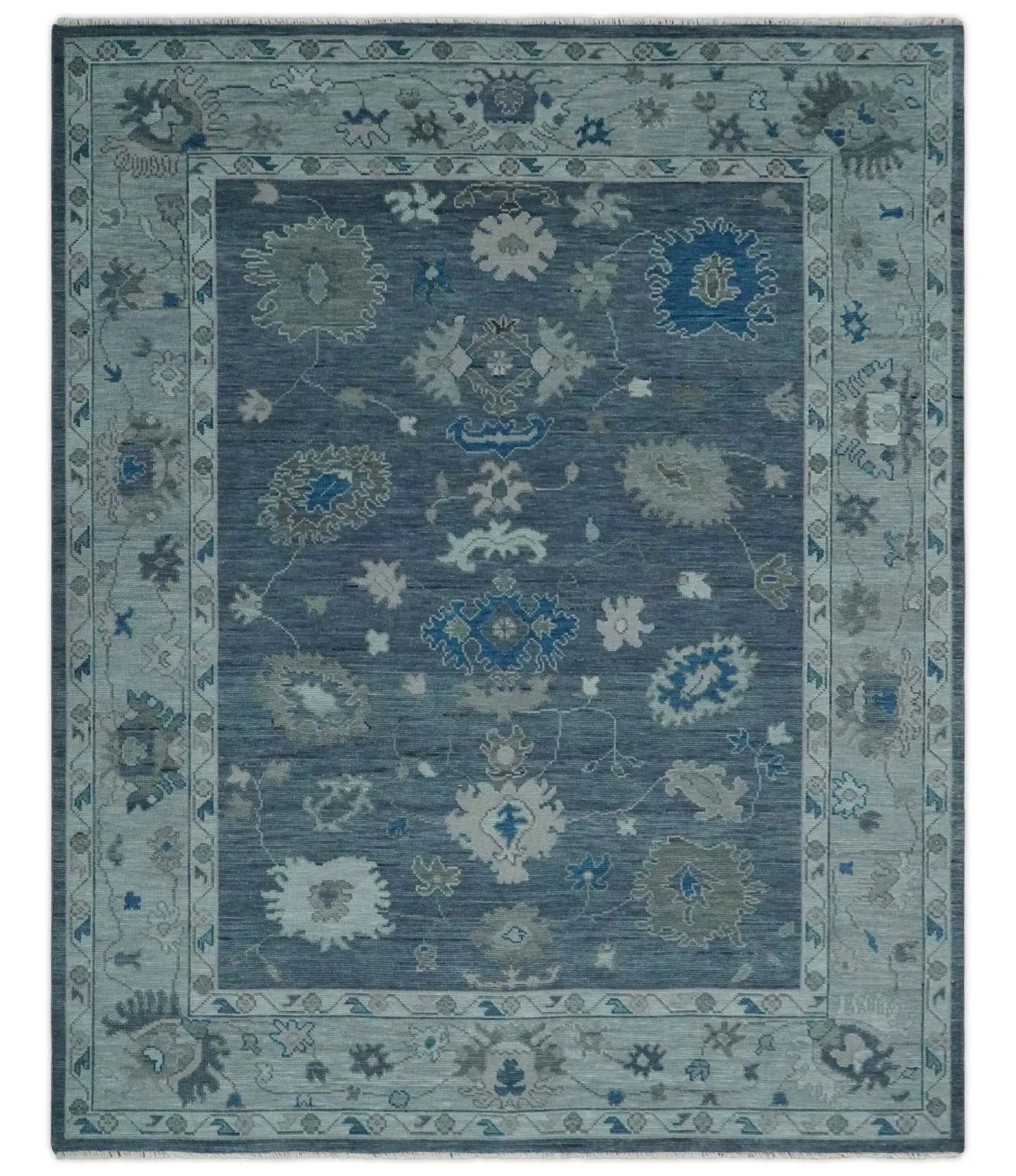 Charcoal and Silver Hand knotted Traditional Oushak Custom Made wool Area Rug