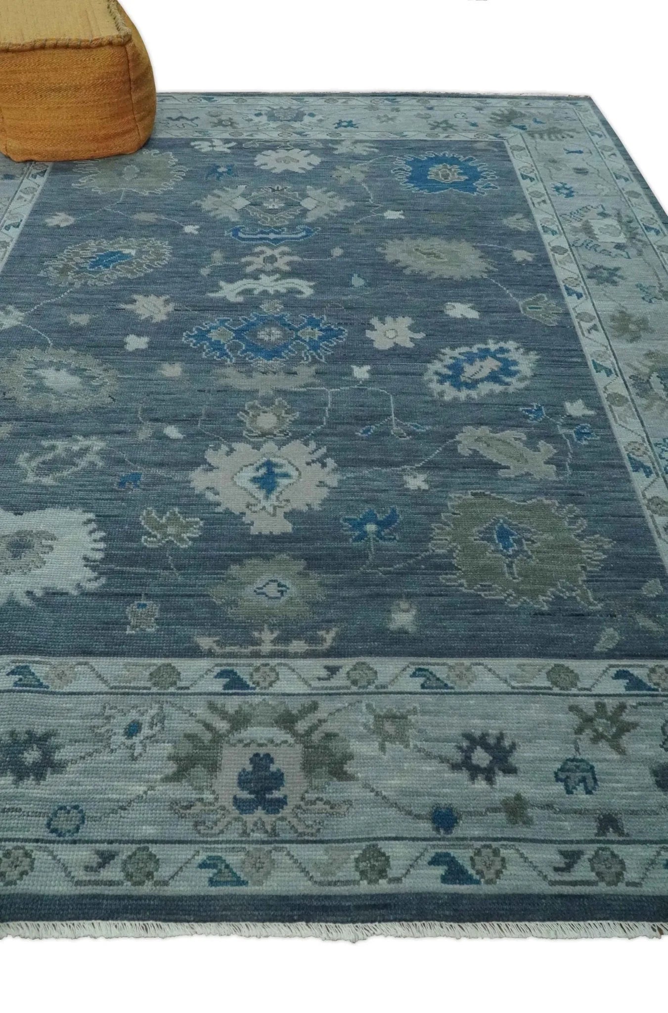 Charcoal and Silver Hand knotted Traditional Oushak Custom Made wool Area Rug