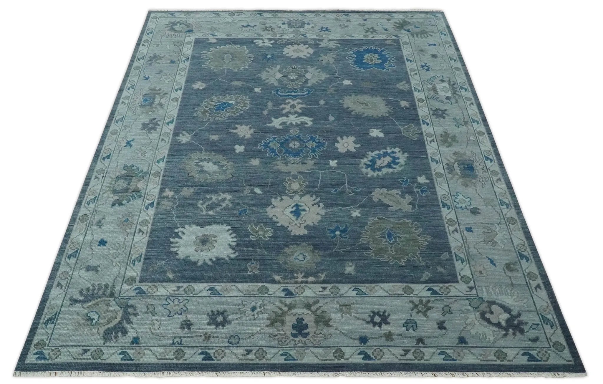 Charcoal and Silver Hand knotted Traditional Oushak Custom Made wool Area Rug