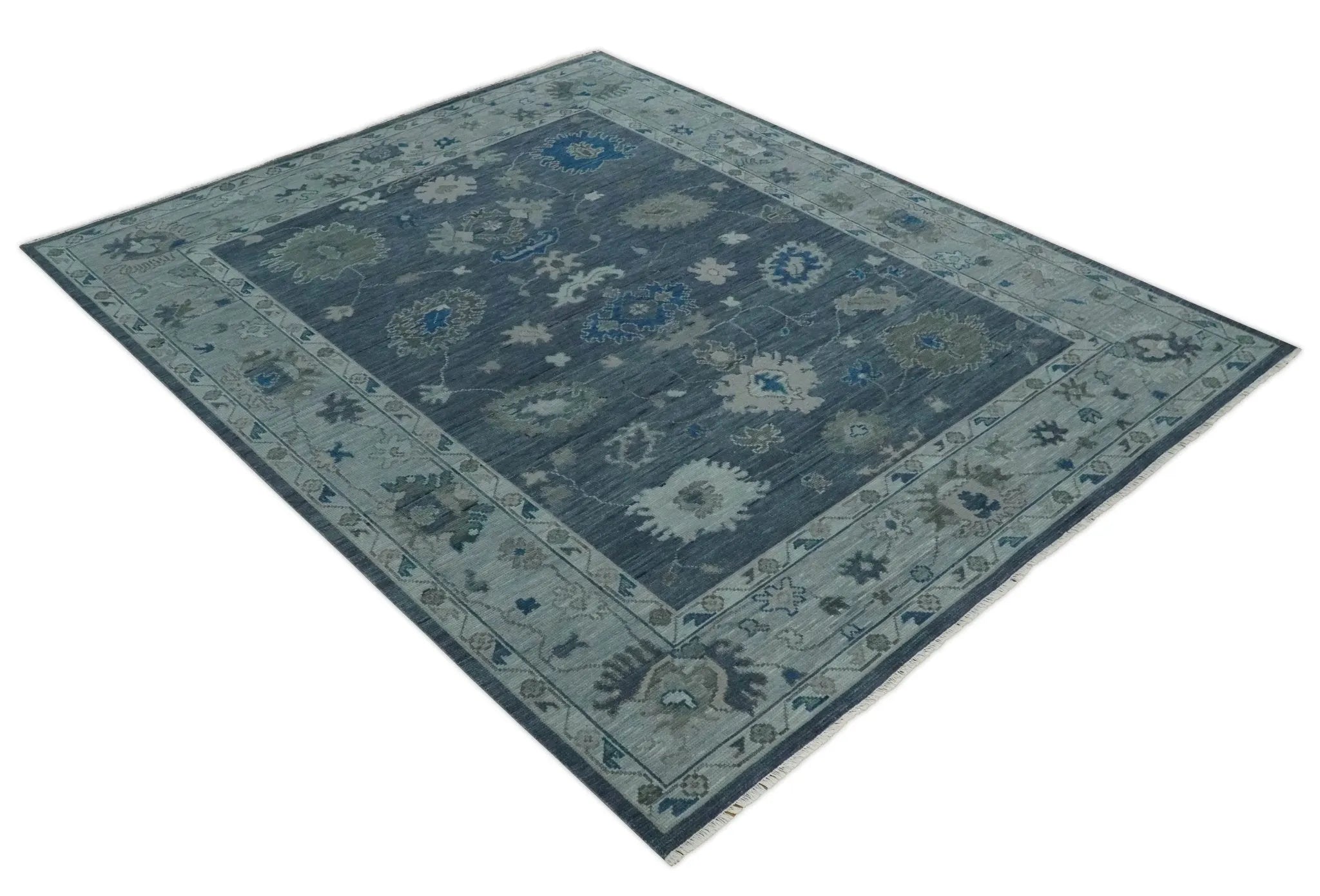 Charcoal and Silver Hand knotted Traditional Oushak Custom Made wool Area Rug