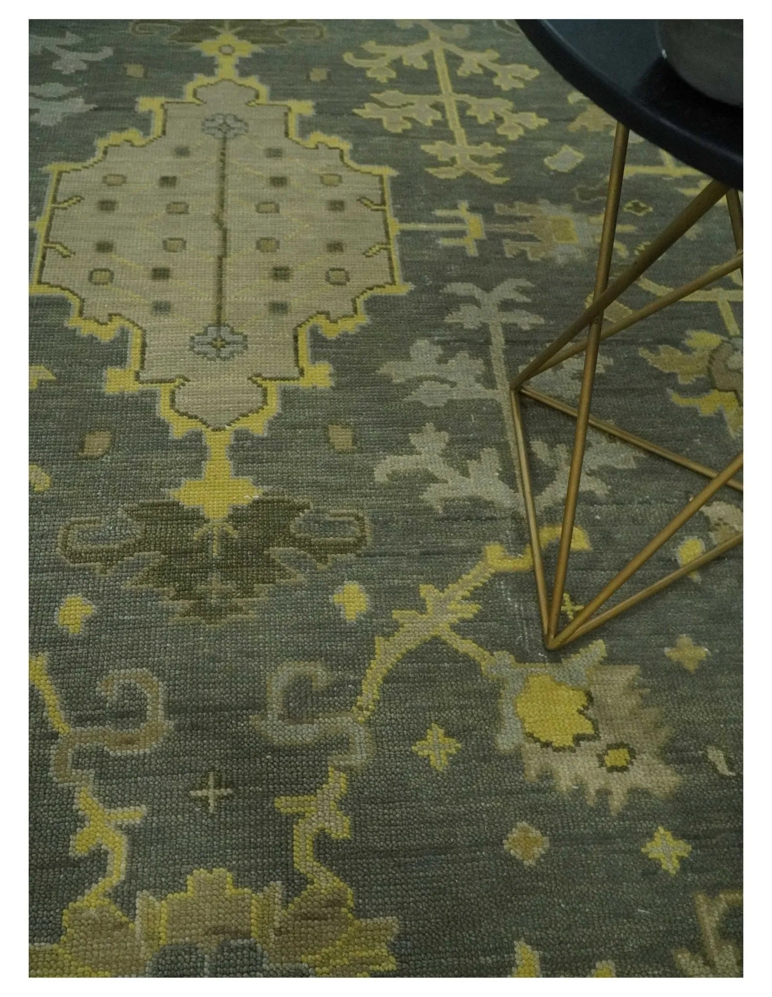 Charcoal, Olive and Mustard Hand knotted Oriental Oushak Custom Made wool Area Rug