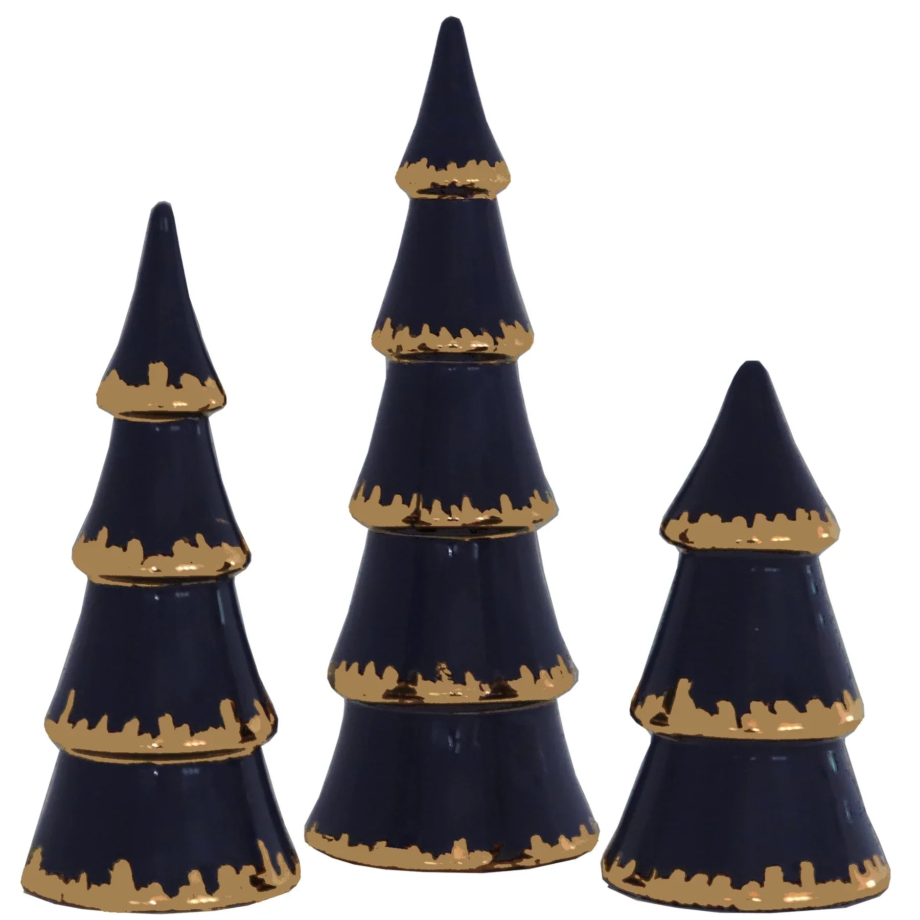 Navy Blue Tiered Christmas Trees with 22K Gold Brushstroke Accent